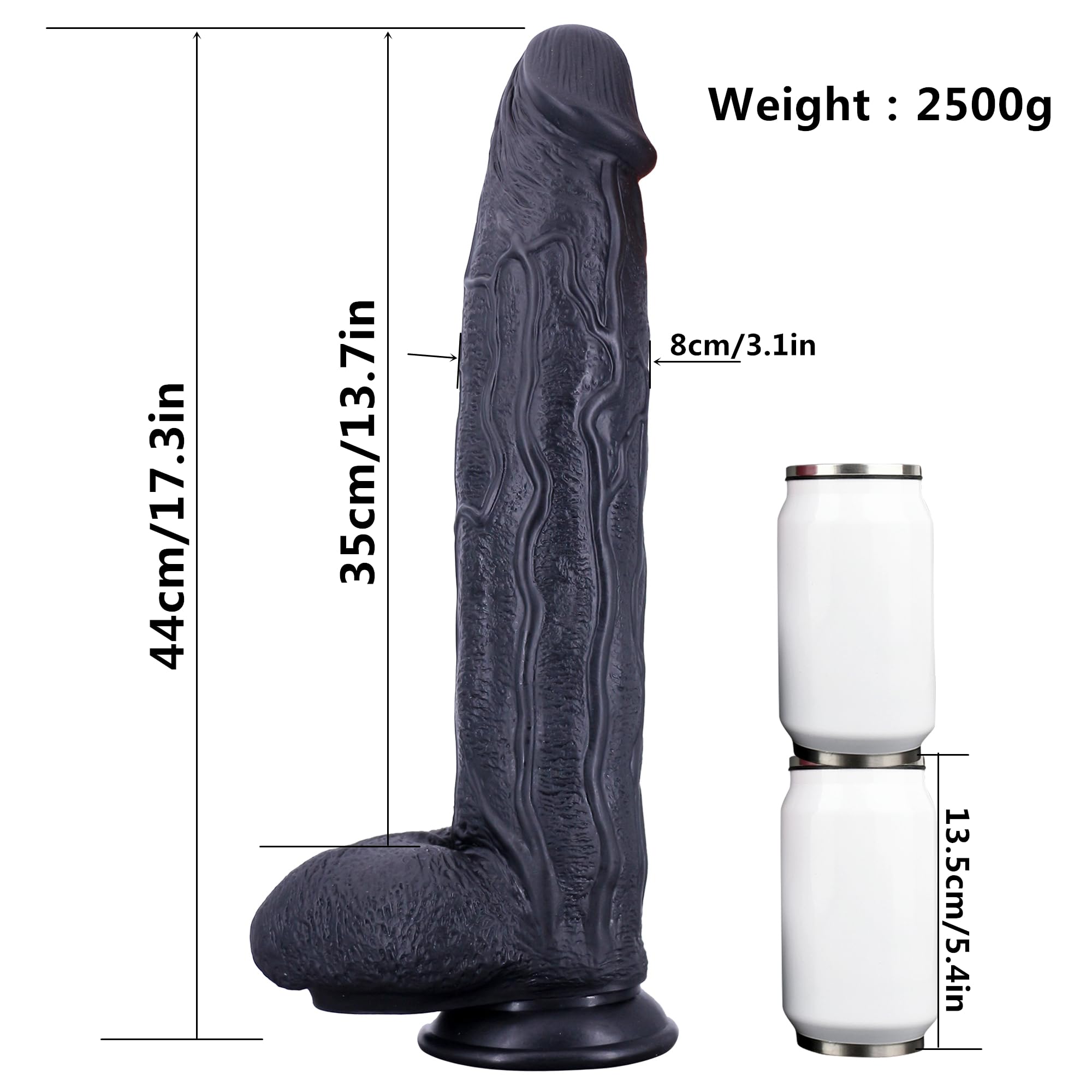 17.3'' Extra Large Black Dildo with Suction Cup - 3.1'' Thick Monster Cock Adult Sex Toy for Women, Men & Couples - Perfect for Anal Play, BDSM, and Solo Pleasure (Black)