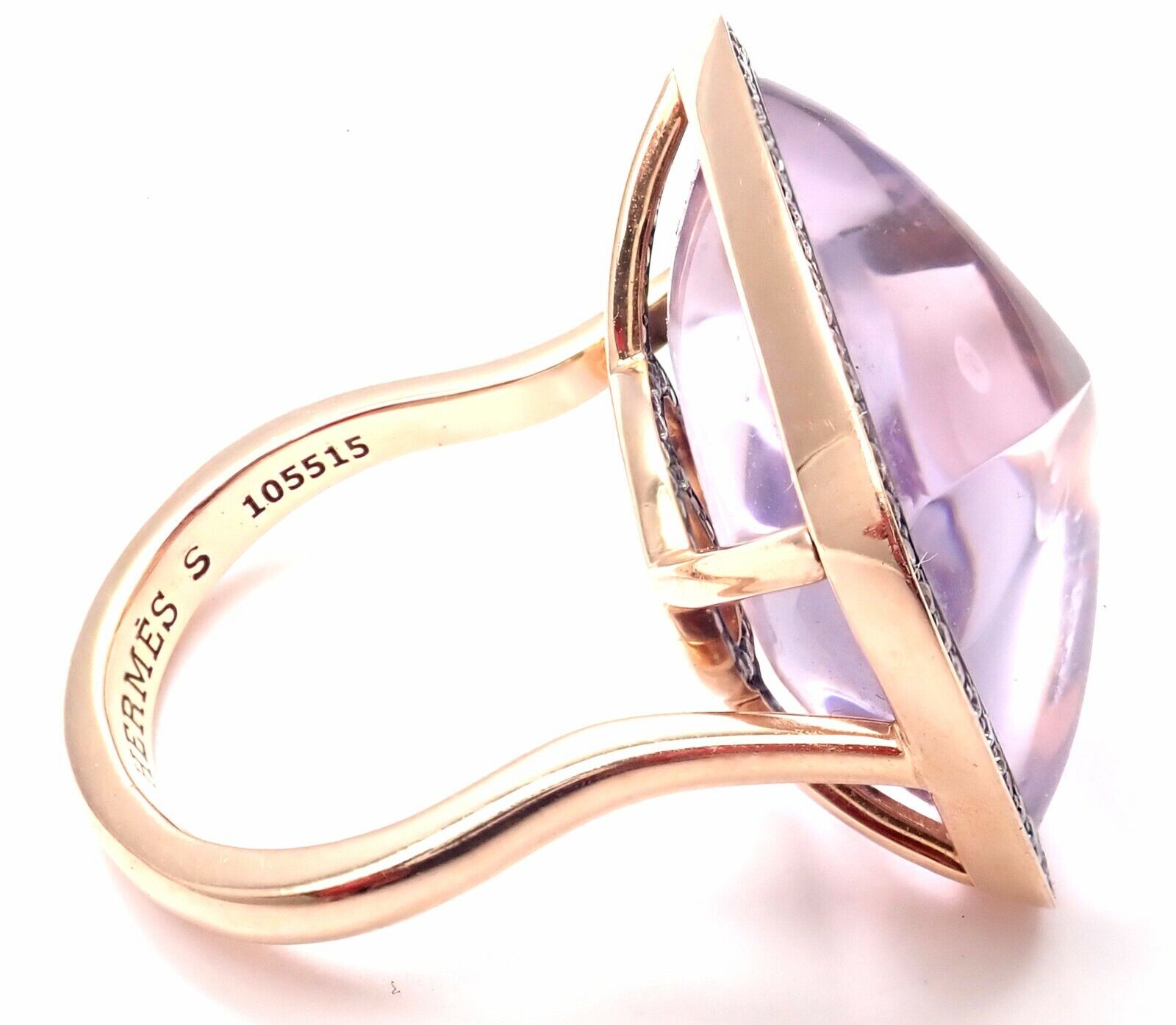 Authentic Hermes 18k Rose Gold Diamond Large Amethyst Ring - Luxury Jewelry for Women, Perfect for Weddings, Anniversaries & Special Occasions