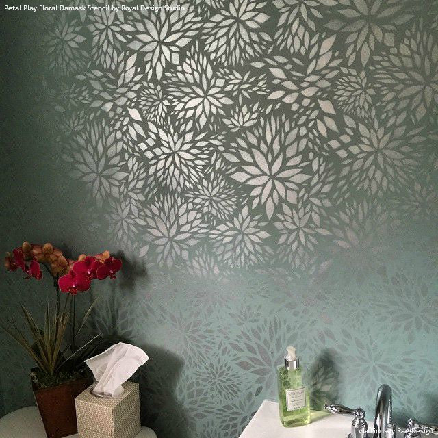 Petal Play Floral Damask Wall Stencil - DIY Home Decor, Reusable Painting Template for Bedroom, Nursery & Living Room Accent Walls