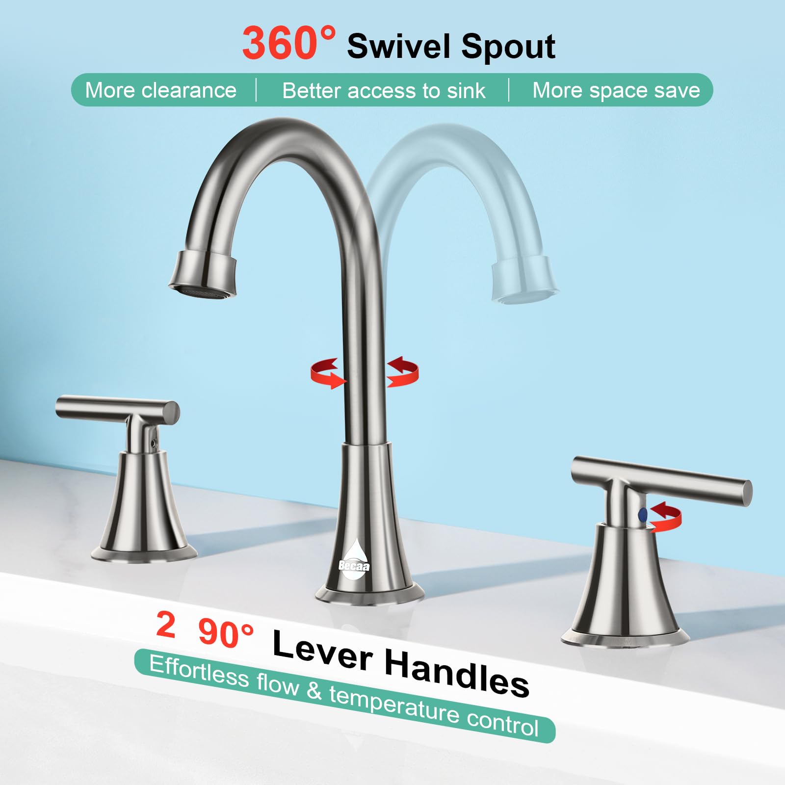 Stainless Steel Bathroom Sink Faucet with Pop-up Drain - for Vanity & Lavatory Use
