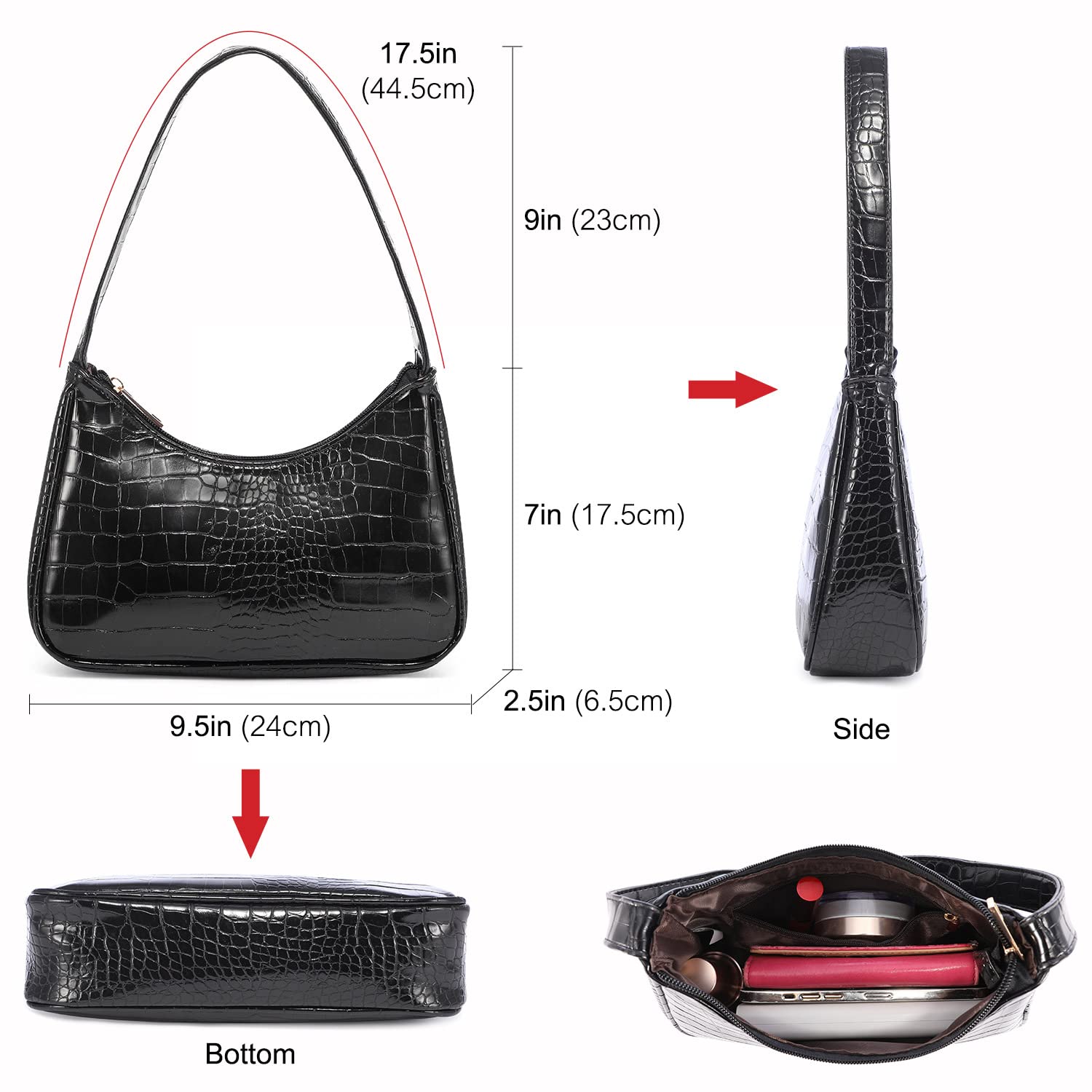 LOVEVOOK Women's Small Shoulder Bag - Crocodile Pattern Vegan Leather Clutch Purse, Cute Mini Handbag for Everyday Use, Date Night & Shopping