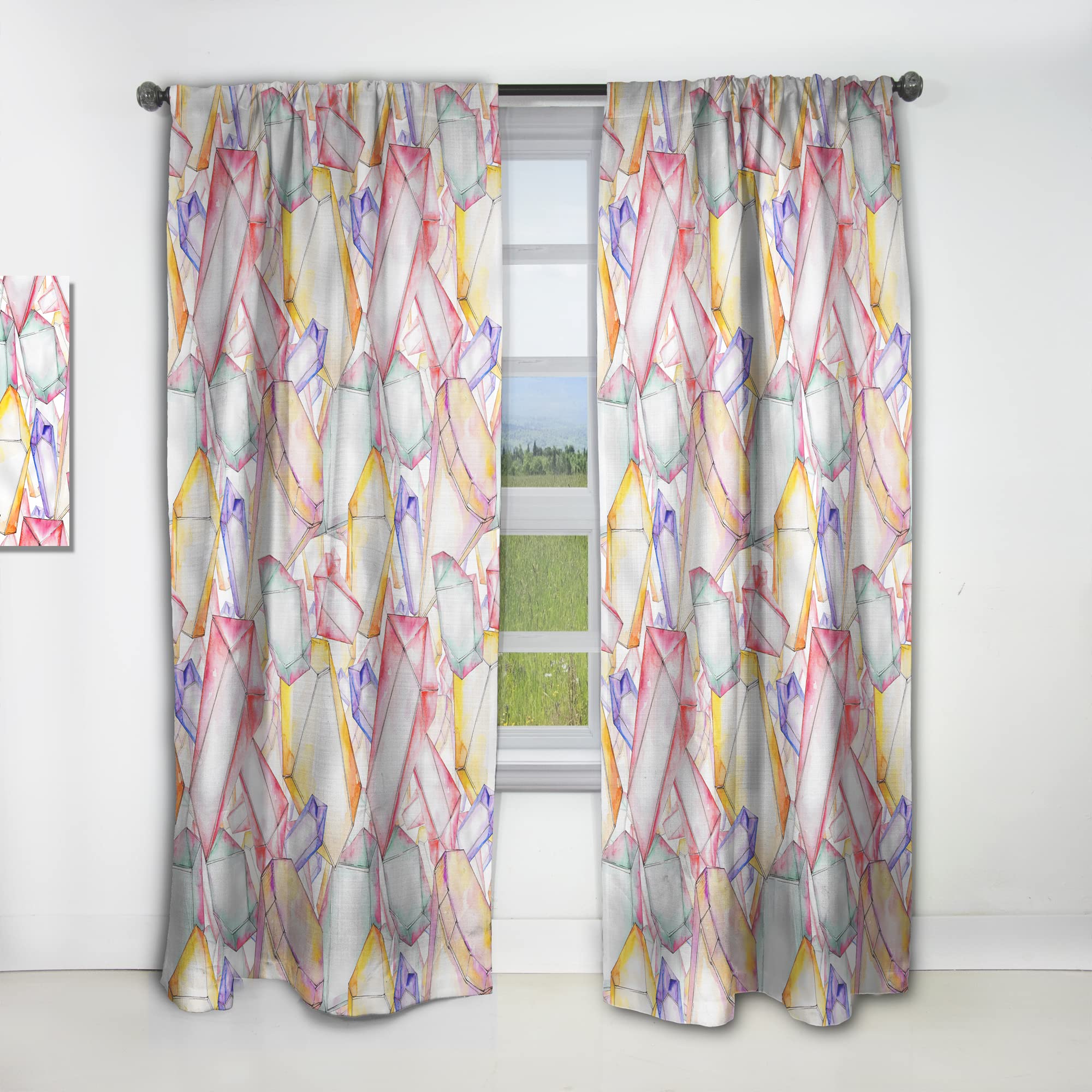 Colorful Diamond Rock Jewelry Mineral Print Thermal Insulated Curtains - Single Panel 52x108 Inches - Elegant Window Drapes for Bedroom & Living Room Decor - Perfect for Light Control & Energy Efficiency