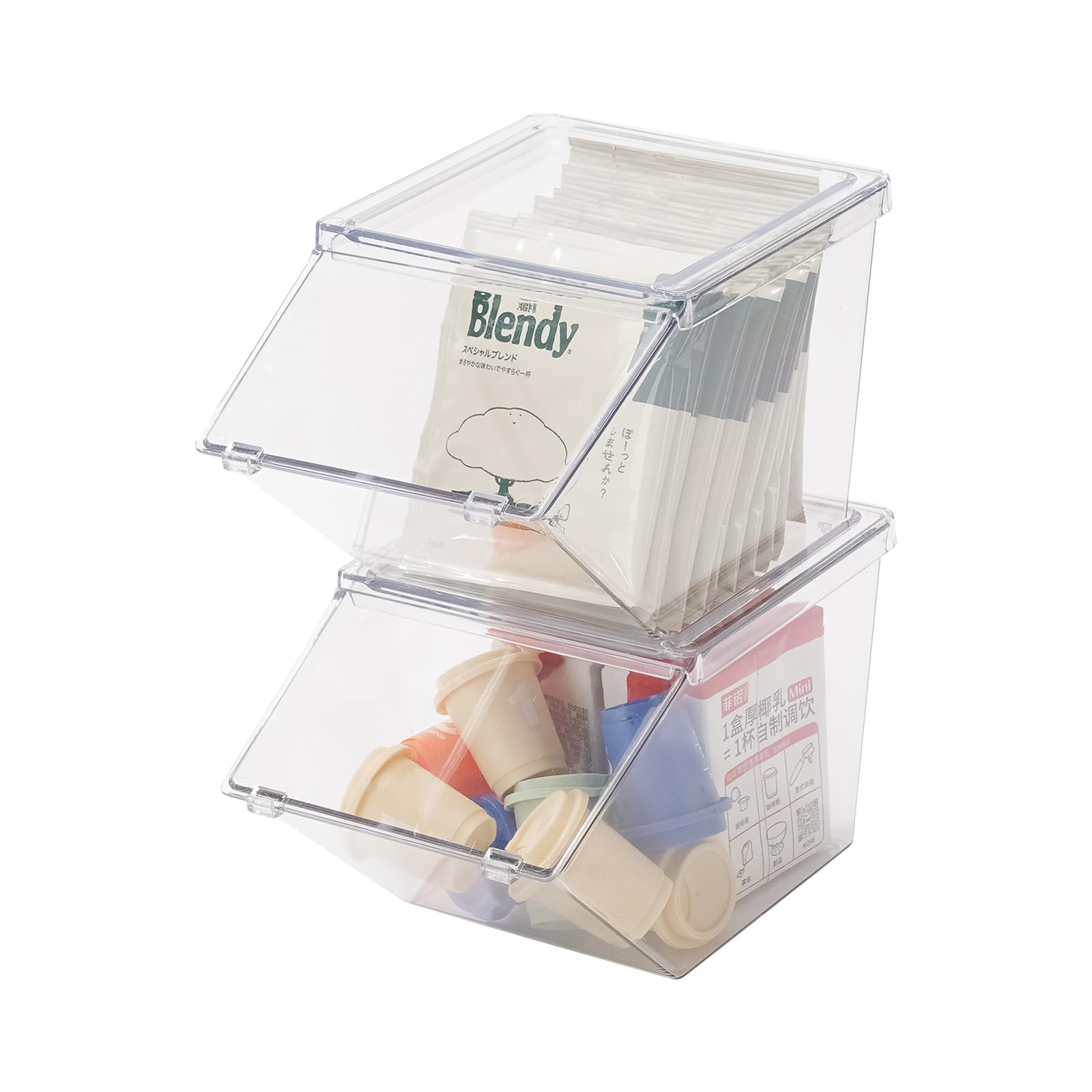 Stackable Tea Bag Holder Organizer - Clear Tea & Coffee Storage Box for Countertops, Kitchen Cabinets, Pantry - Space-Saving 2-Pack - Perfect for Tea Lovers & Coffee Enthusiasts