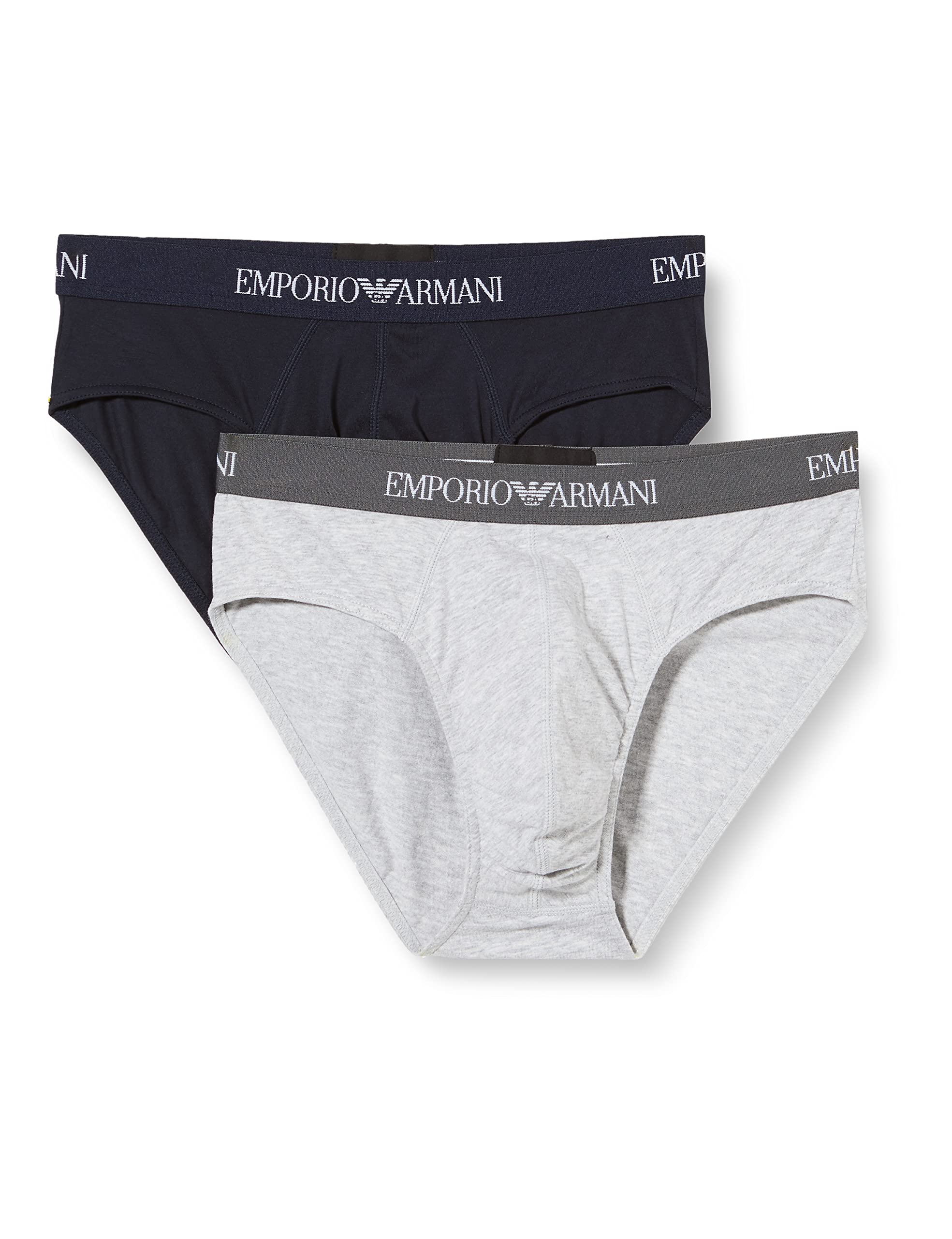 Emporio Armani Men's 2-Pack 100% Cotton Brief Underwear - Navy & Grey - Soft Comfort Boxer Shorts for Everyday Wear & Gym