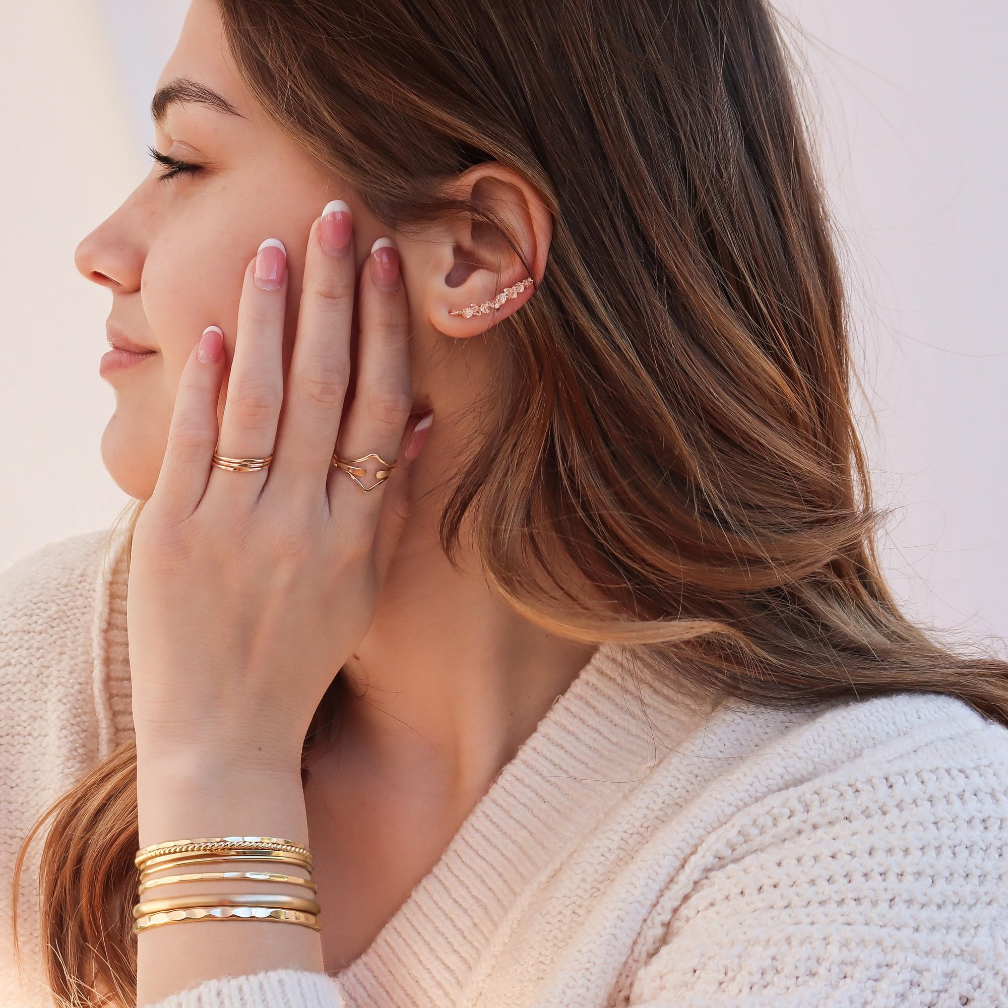 14K Rose Gold Filled Herkimer Diamond Ear Climbers - Handmade Dainty Earrings for Women | Lotus Stone Jewelry | Perfect for Date Night, Parties & Special Occasions