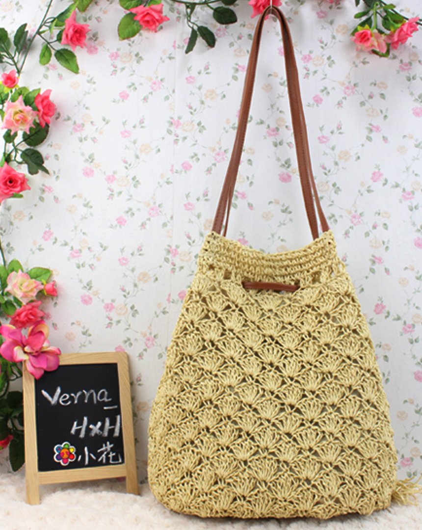 CLARA Women's Straw Woven Beach Bag - Summer Drawstring Bucket Tote & Shoulder Handbag Purse for Vacation, Pool, Travel & Shopping
