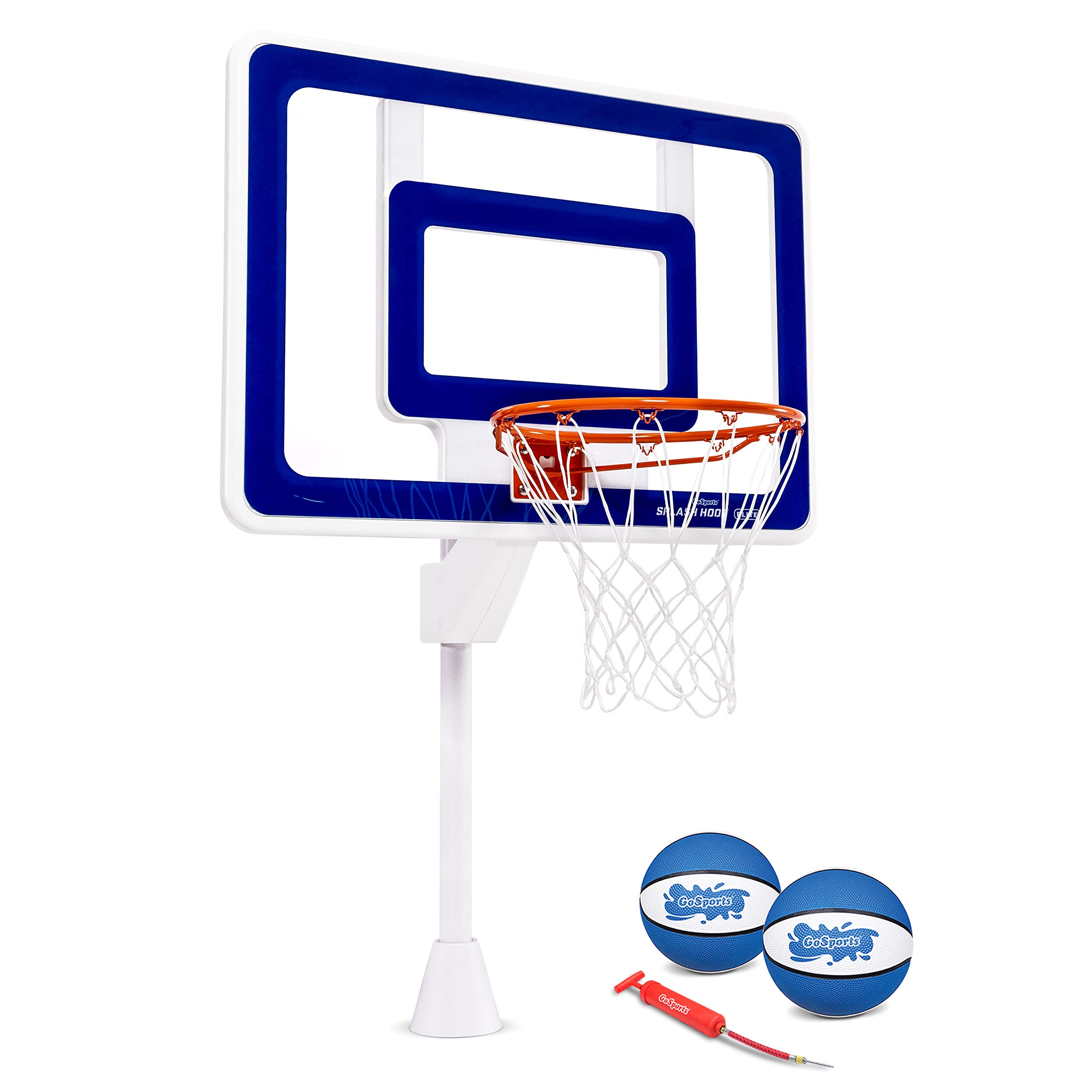 GoSports Elite Inground Pool Basketball Game - Deck-Mounted Splash Hoop with Regulation Rim, Includes 2 Basketballs & Pump - Perfect for Backyard Pool Parties & Summer Fun