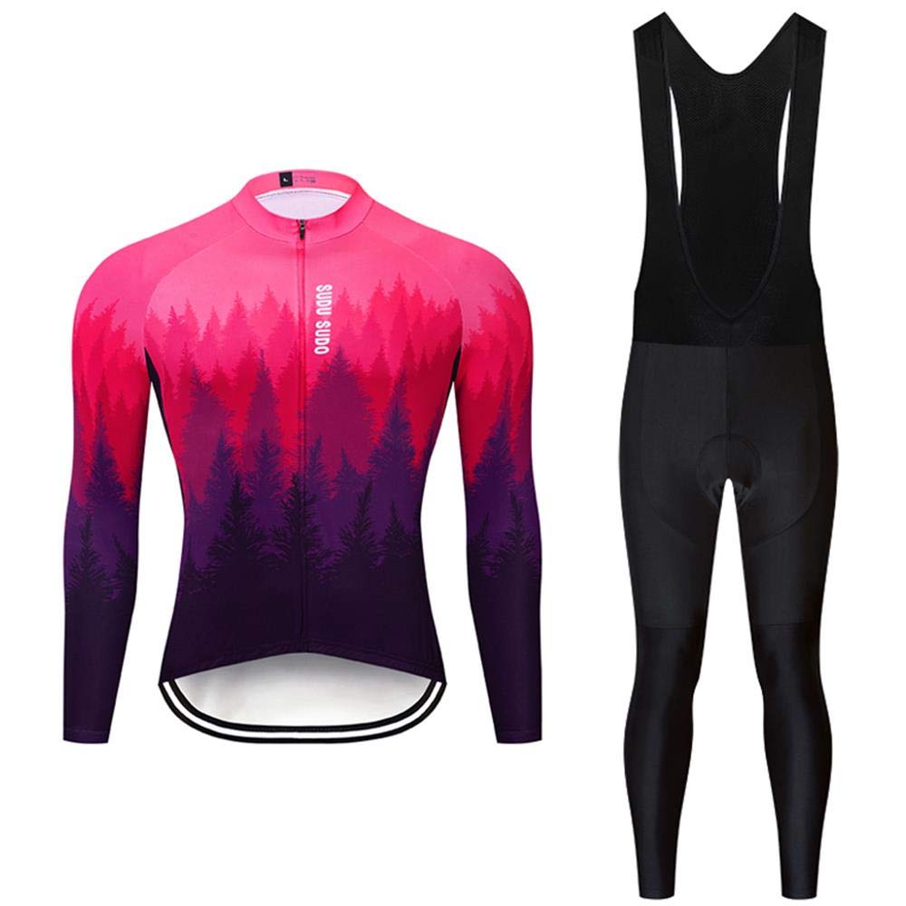 Men's Long Sleeve Cycling Jersey & Bib Shorts Set - Breathable Road Bike Clothing with 20D Padded Pants for Comfortable Cycling & Training