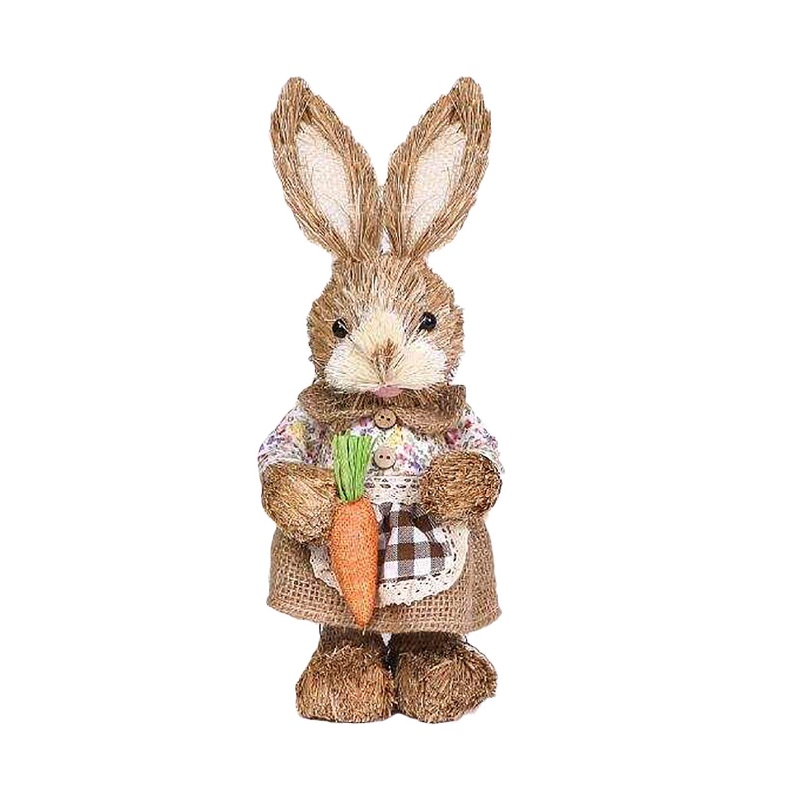 Firlar Standing Bunny Easter Decor - Realistic Artificial Straw Rabbit with Carrot for Garden, Party, Home Decor - Perfect for Easter Celebrations, Spring Home Decor & Birthday Gifts