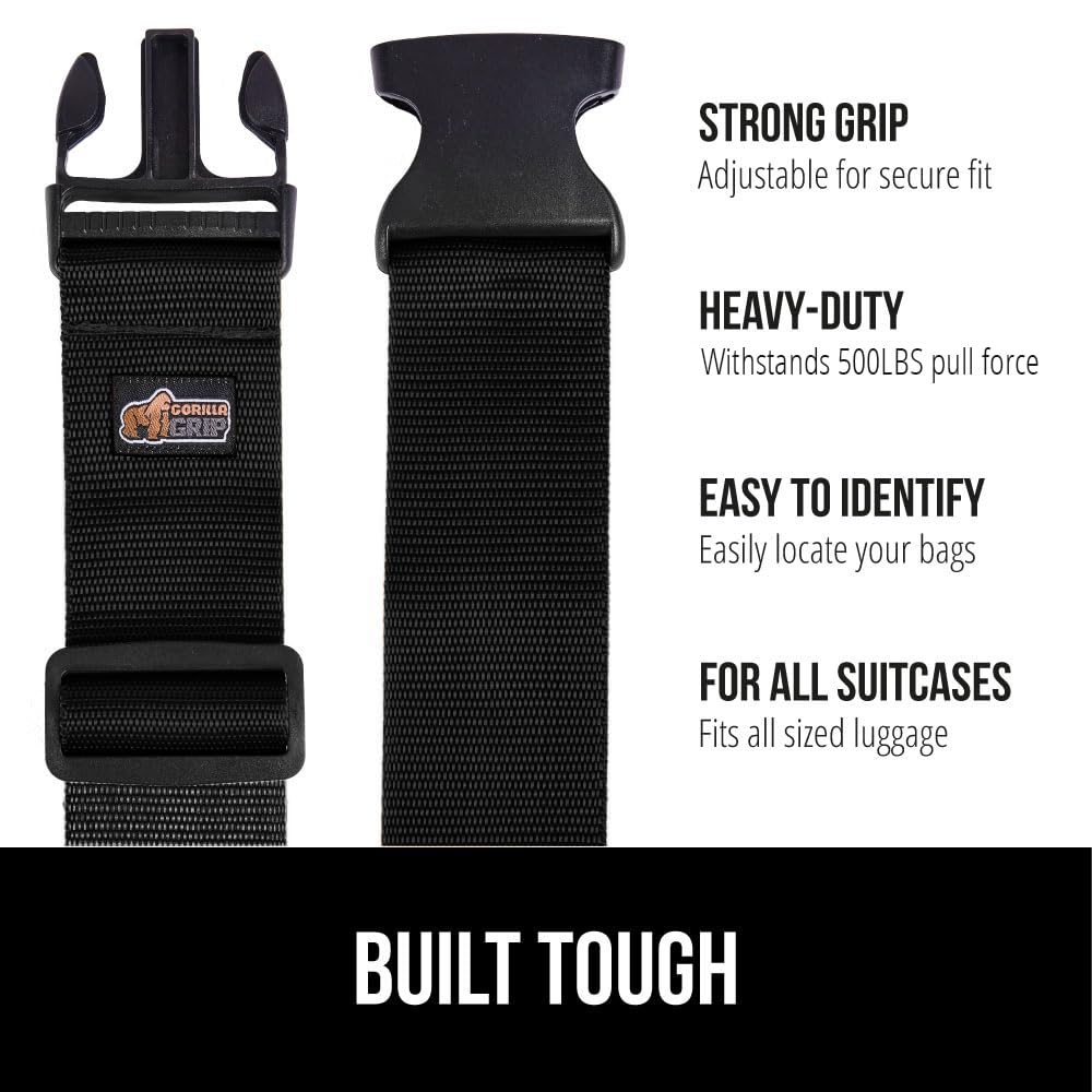 GORILLA GRIP Heavy Duty Adjustable Luggage Straps 4-Pack - Secure Suitcases for Travel