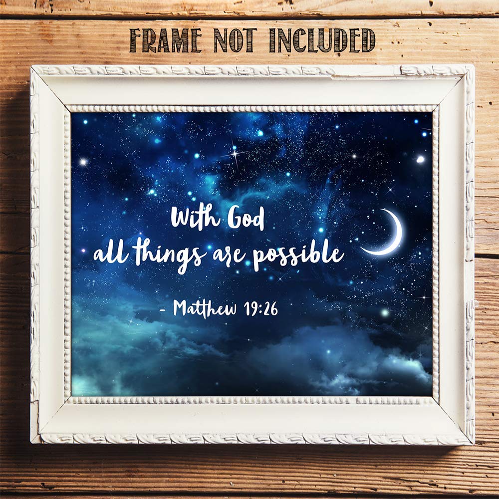 TJ Originals - Matthew 19:26 Bible Verse Wall Art 'With God All Things Are Possible' - 11x14 Inspirational Christian Home Decor for Living Room, Bedroom & Office - Perfect Gift for Women, Family & Friends (Starry Night Design)