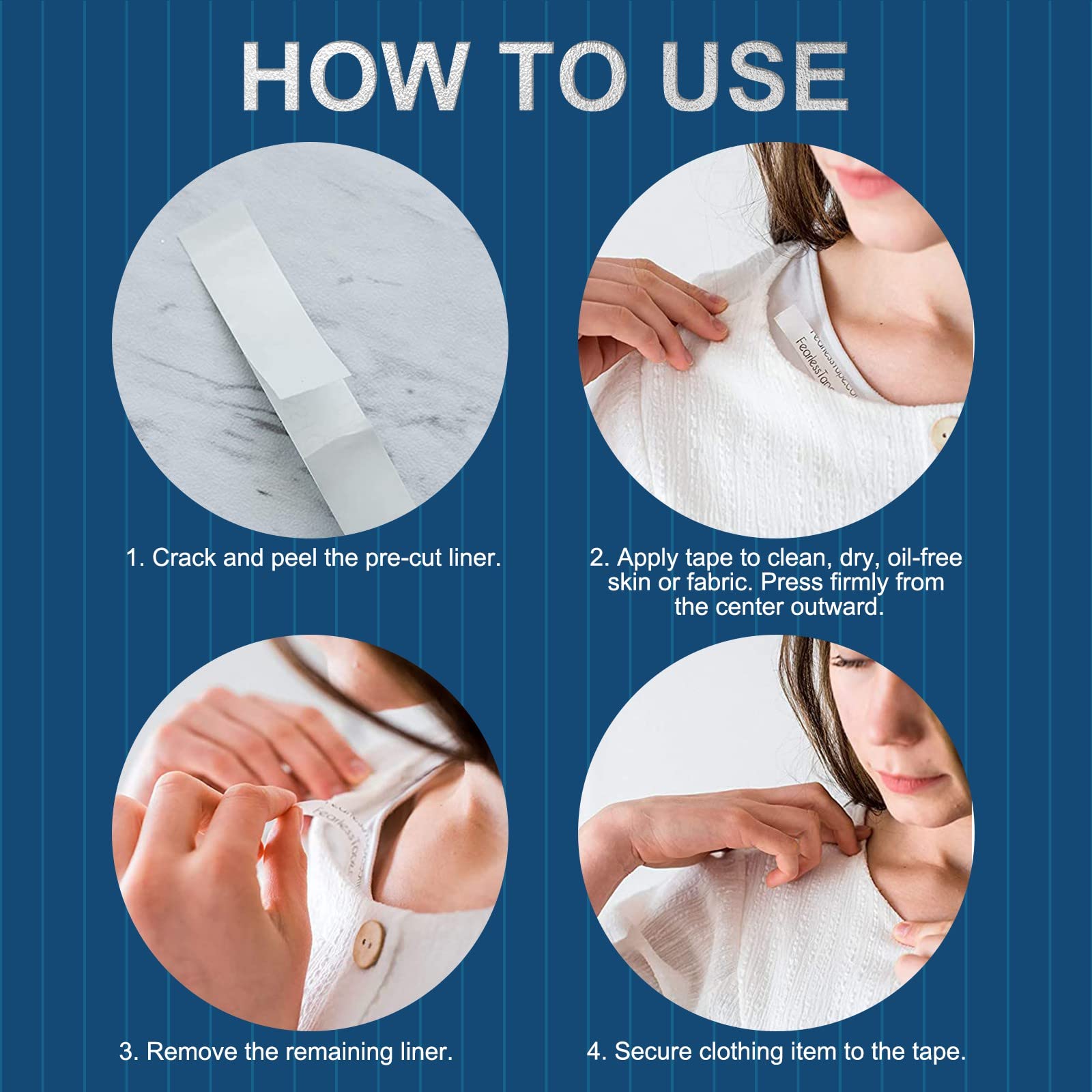 Body Tape for Clothes & Skin - Strong Double Sided Adhesive Tape for All Skin Tones & Fabrics - Clear Fashion Tape (80 Strips) - Perfect for Strapless Dresses, Swimsuits & Wardrobe Fixes