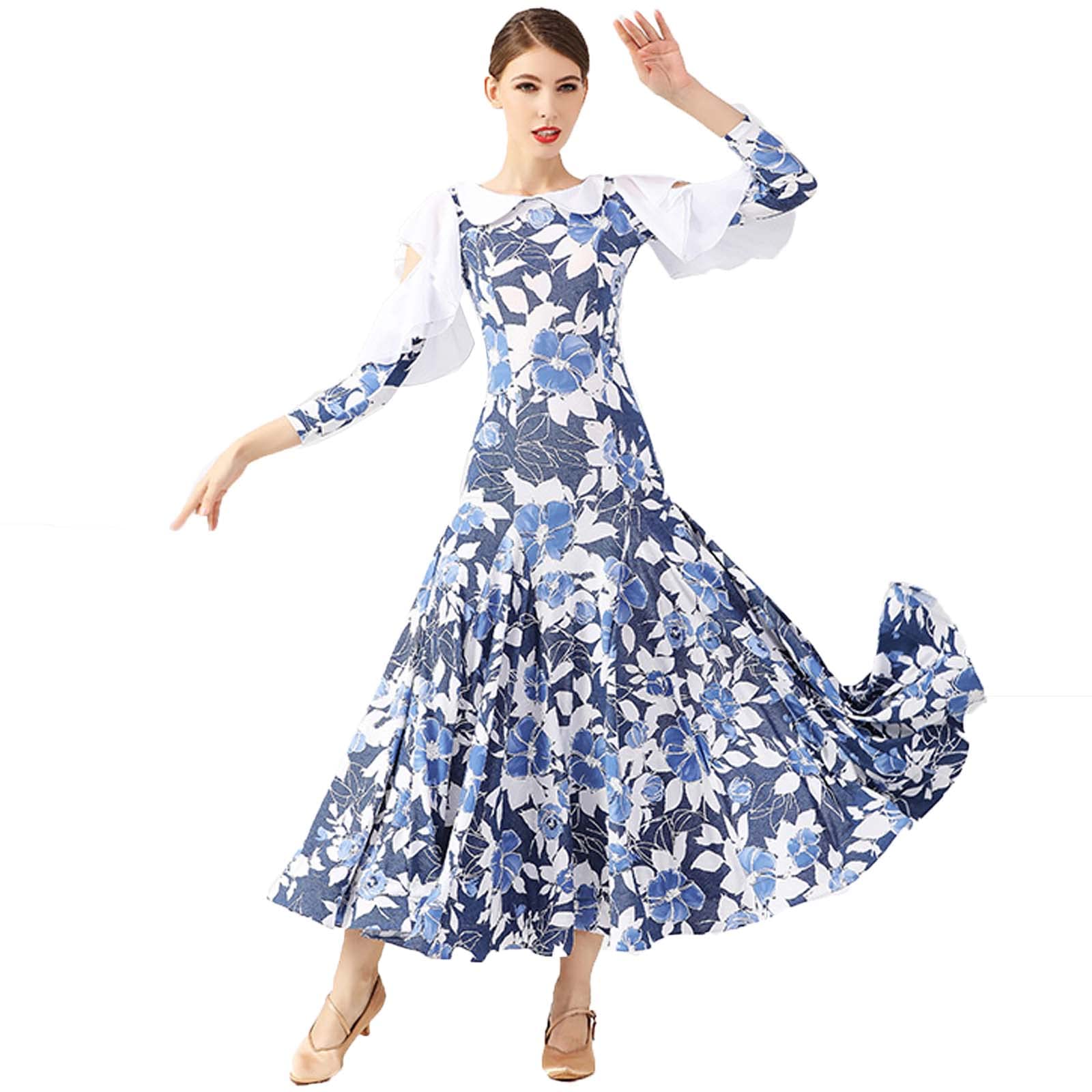 Elegant Women's Printed Ballroom Dancing Dress - Foxtrot, Waltz, Salsa Performance Costume | Perfect for Latin, Standard & Competition Dance Outfits