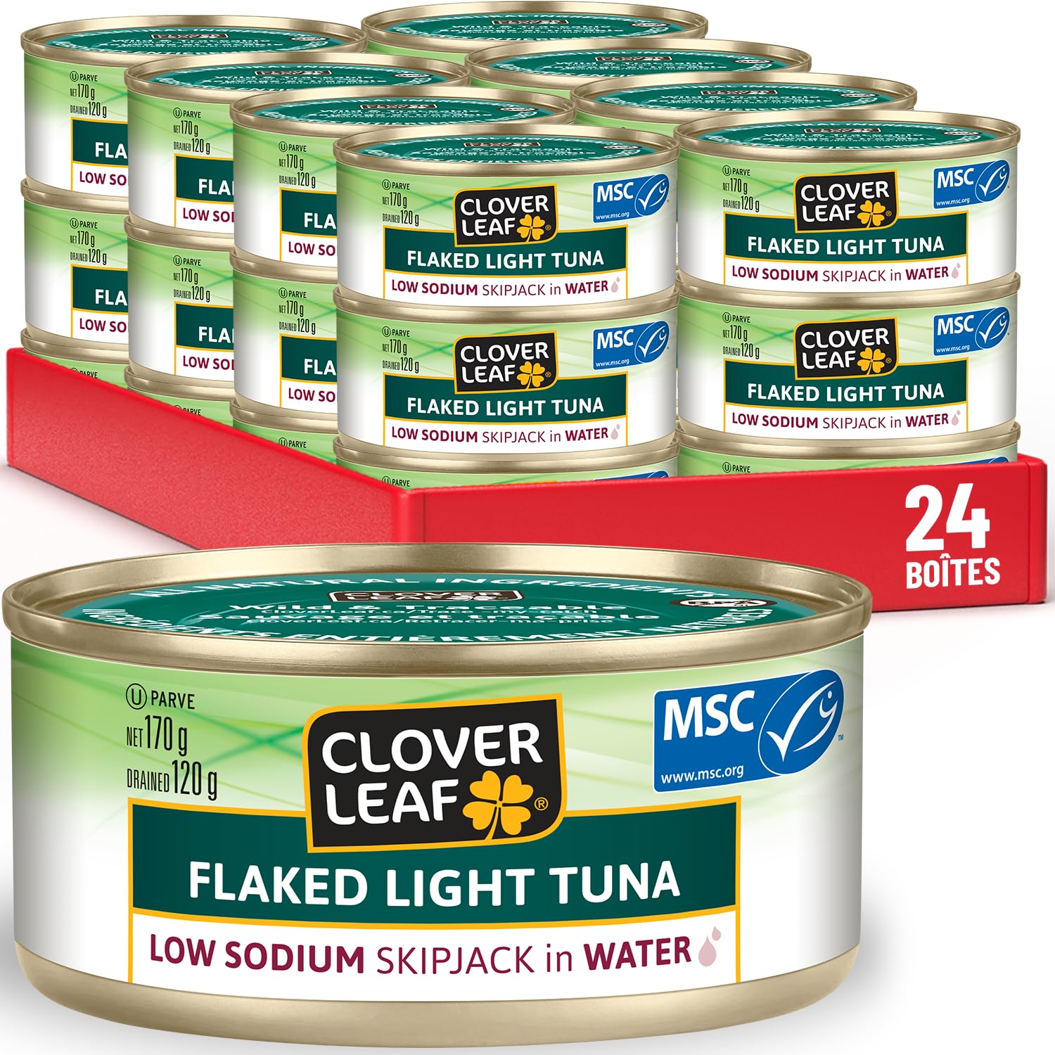 Clover Leaf Flaked Light Tuna in Water - Low Sodium Skipjack, 170g (24 Pack) | High Protein Canned Tuna (11g per 55g) | 100% Wild-Caught & Traceable | Perfect for Salads, Sandwiches & Healthy Meal Prep