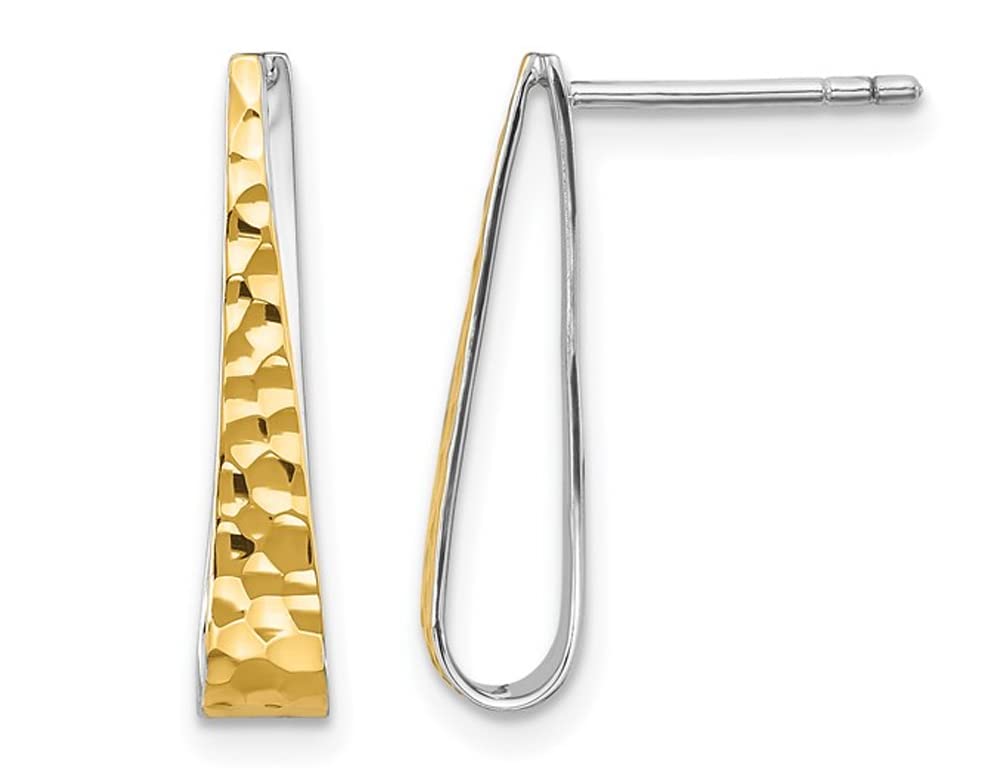 14K Gold Plated Sterling Silver Hammered Dangle Post Earrings for Women - Elegant Everyday Jewelry for Work, Parties & Special Occasions