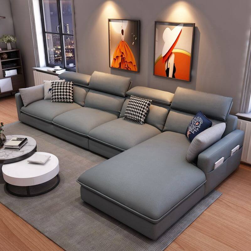 L-Shaped Sectional Sofa with Adjustable Headrest and Chaise Lounge - Modern Living Room Furniture for Small Spaces & Apartments - Perfect for Relaxing, Entertaining, and Movie Nights