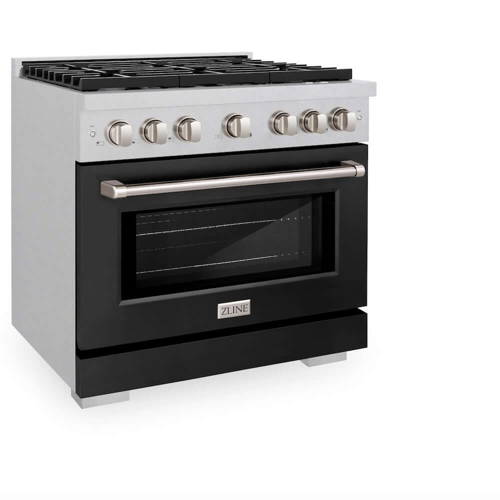 ZLINE 36 Inch 5.2 Cu. Ft. Paramount Professional Gas Range - 6 Burner Cooktop & Convection Gas Oven - Satin Stainless Steel with Black Matte Door (SGRS BLM 36) - Perfect for Home Chefs & Modern Kitchens