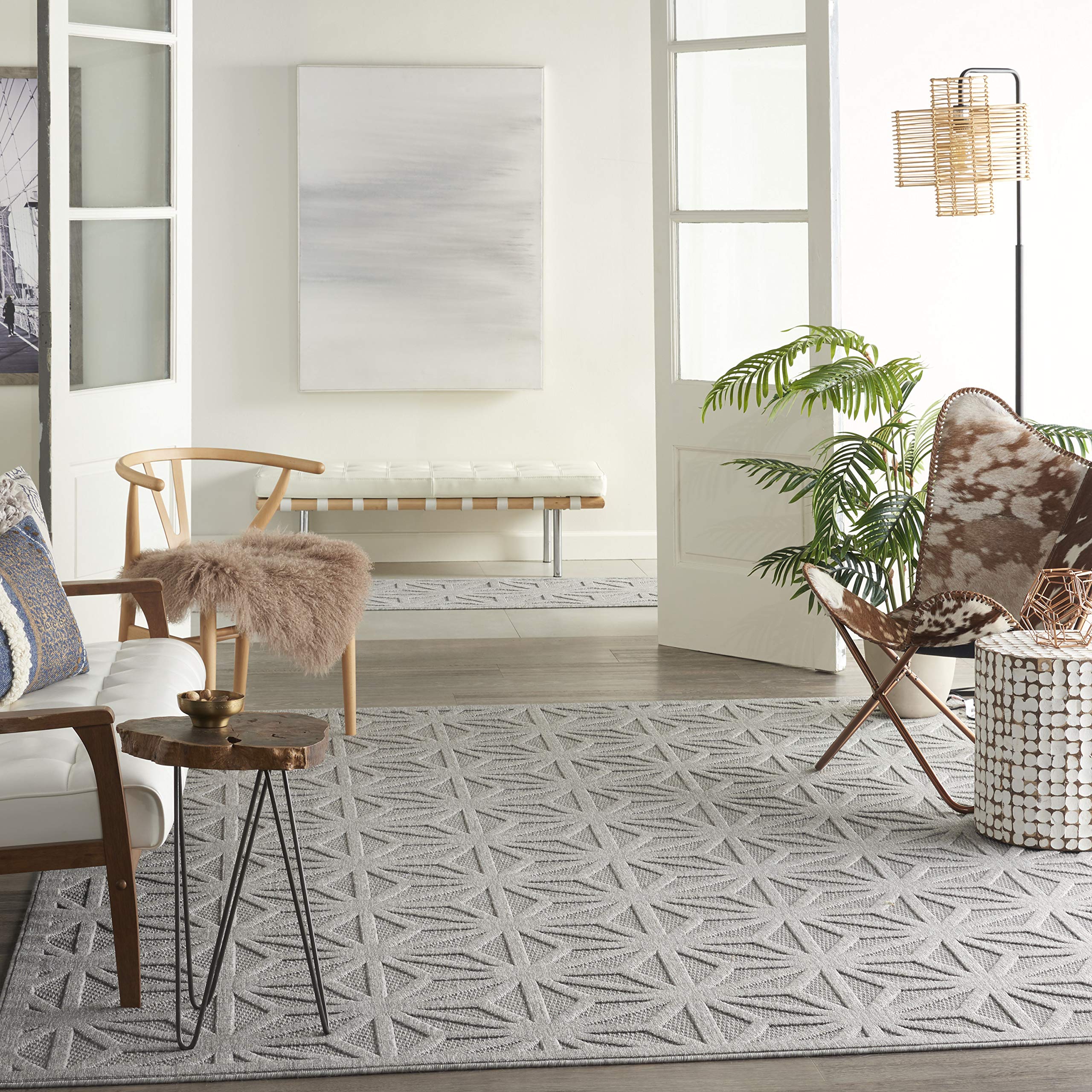 Nourison Palamos 9x12 Light Grey Indoor Outdoor Area Rug - Easy Clean, Non-Shedding, Stain Resistant - Perfect for Living Room, Bedroom, Dining Room, Patio & Deck Decor