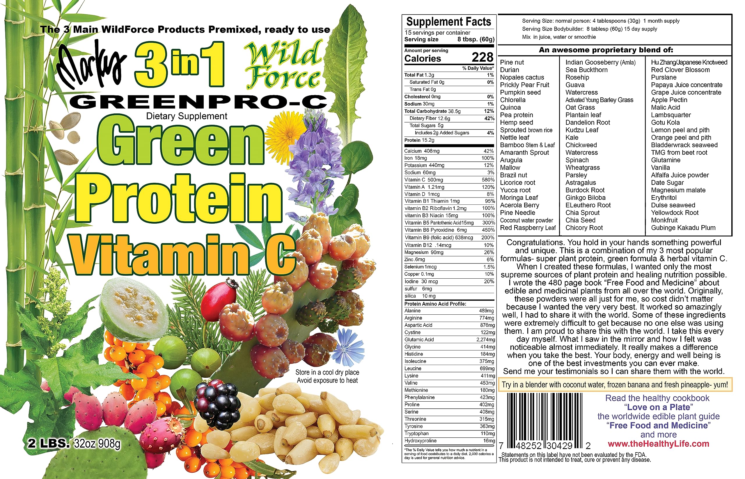 Wild Force GreenPro-C Superfood Powder - Pre-Mixed Greens, Plant Protein & Vitamin C Supplement for Energy & Immunity Boost - Perfect for Smoothies, Shakes & Post-Workout Recovery