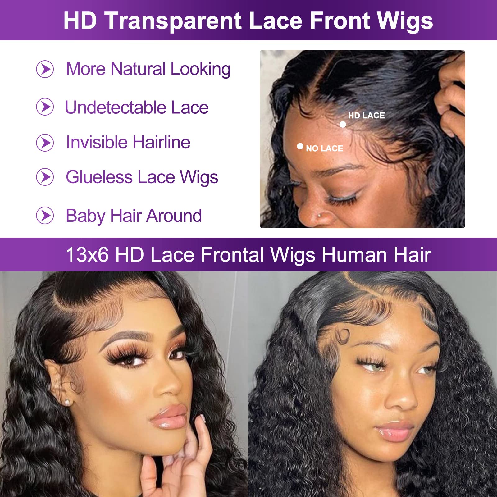 13x6 Deep Wave Lace Front Wigs Human Hair - Pre Plucked 180% Density HD Transparent Glueless Lace Frontal Wig - Brazilian Virgin Human Hair with Baby Hair - 26 Inch - Perfect for Black Women, Parties, Weddings & Daily Wear