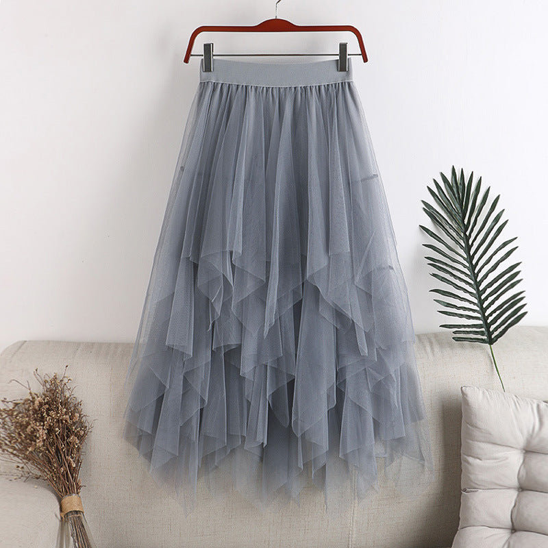High Waisted Multi-Layer Irregular Mesh Cake Skirt - Mid Length Party Skirt for Women | Perfect for Weddings, Dances & Special Occasions