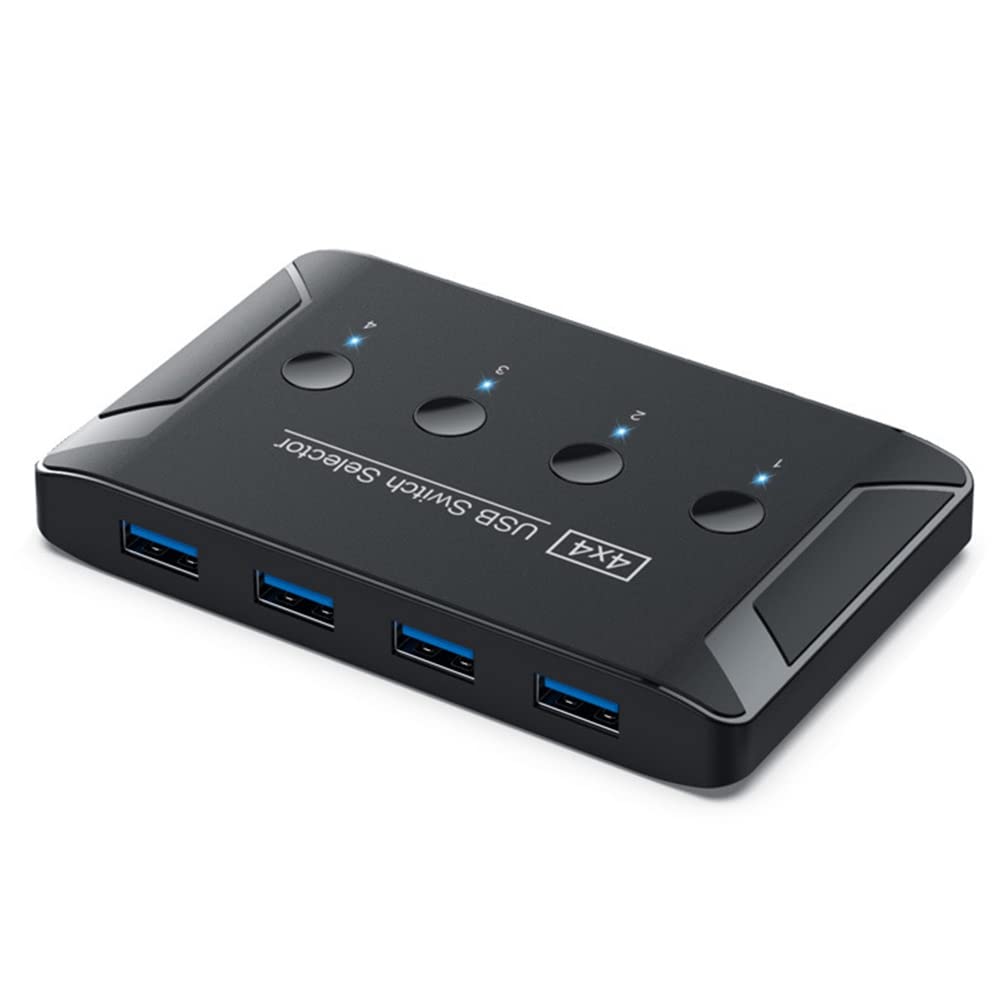 Zunedhys USB 3.0 KVM Switch 4 Port 4K HDMI 60Hz - 4 in 4 Out Computer Sharing Hub for Keyboard, Mouse, Printer & USB Devices with Extension Cable | Perfect for Home Office, Gaming Setup & Multi-PC Workstations