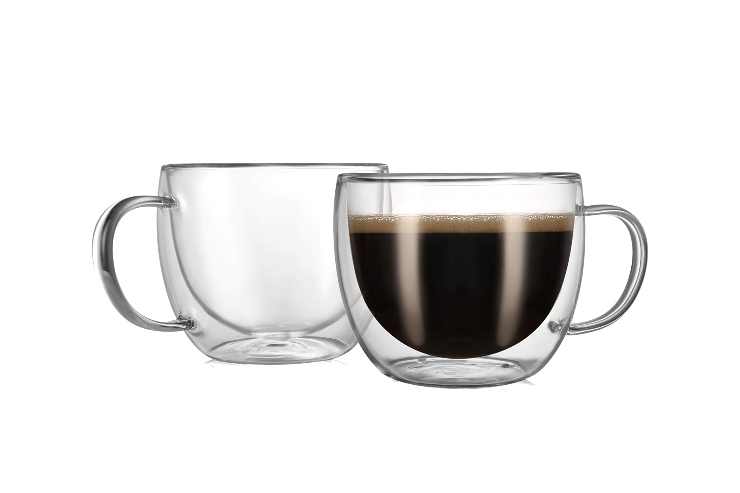 CNGLASS Double Wall Insulated Glass Coffee Mugs 8.1oz (Set of 2) - Clear Thermal Espresso Cups with Handle for Hot/Cold Drinks - Perfect for Cappuccino, Latte, Tea at Home, Office or Cafe