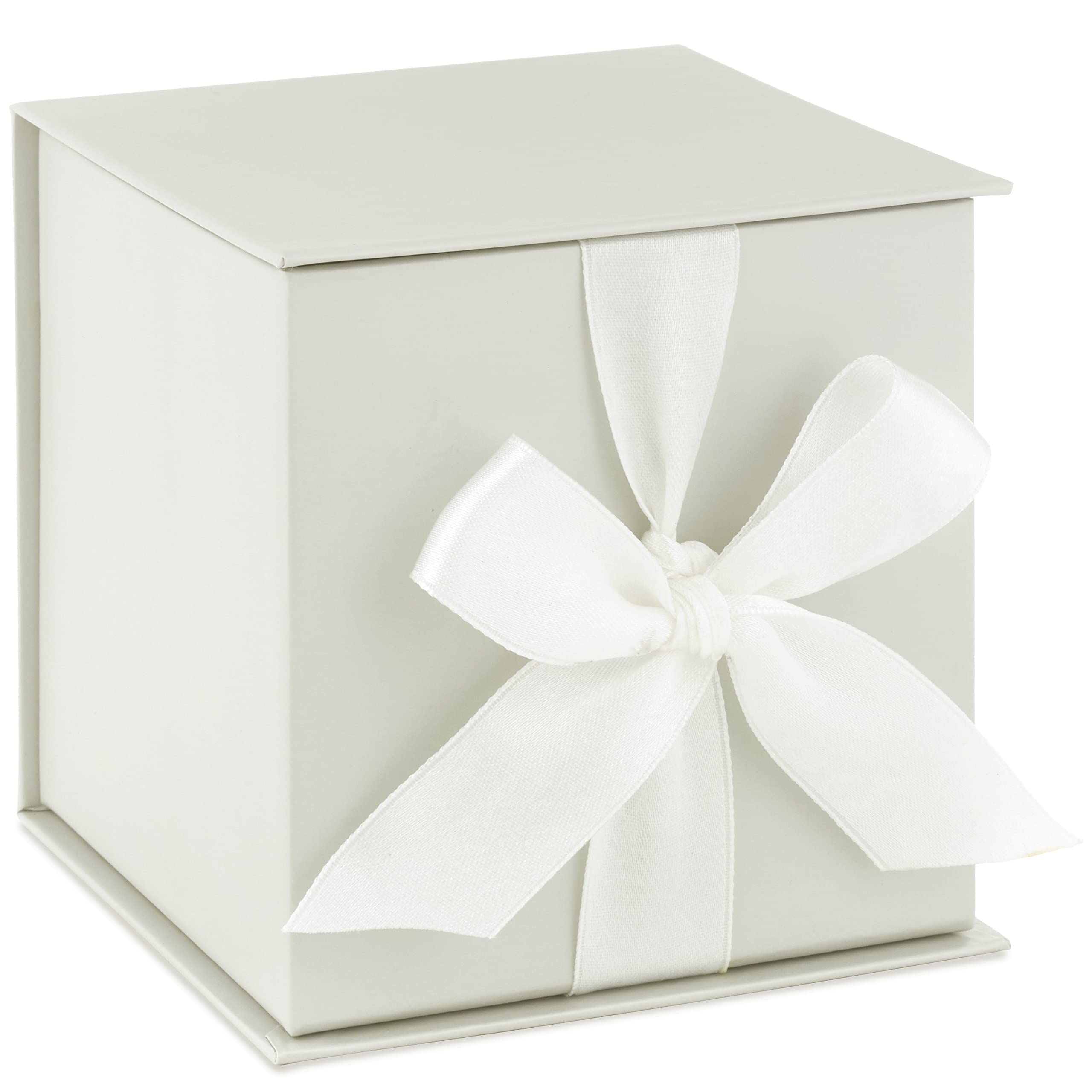 Hallmark 4 Inch Grey White Gift Box with Bow & Shredded Paper Filler - Perfect for Weddings, Bridal Showers, Graduations, Birthdays & All Occasions | Elegant Gift Packaging for Jewelry, Candles & Small Presents