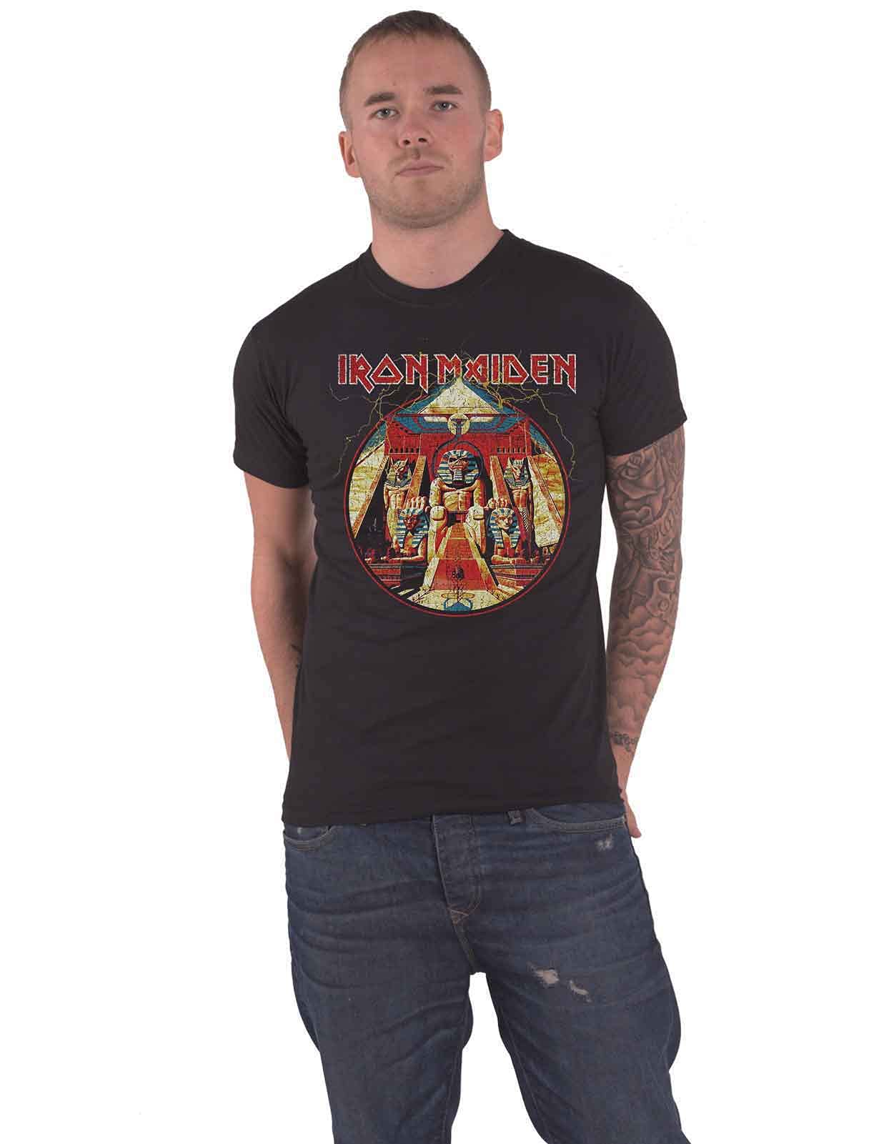 Iron Maiden Powerslave Official Band T-Shirt - Men's Black Graphic Tee with Lightning Circle Logo (Size XL) | Perfect for Concerts, Rock Music Events & Vintage Metal Fan Gifts