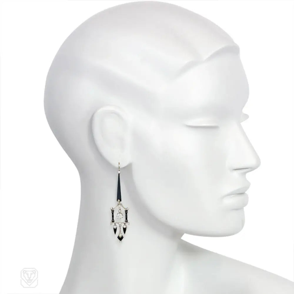 Art Deco Onyx, Diamond & Enamel Earrings - Vintage Style Jewelry for Women - Perfect for Weddings, Parties & Special Occasions