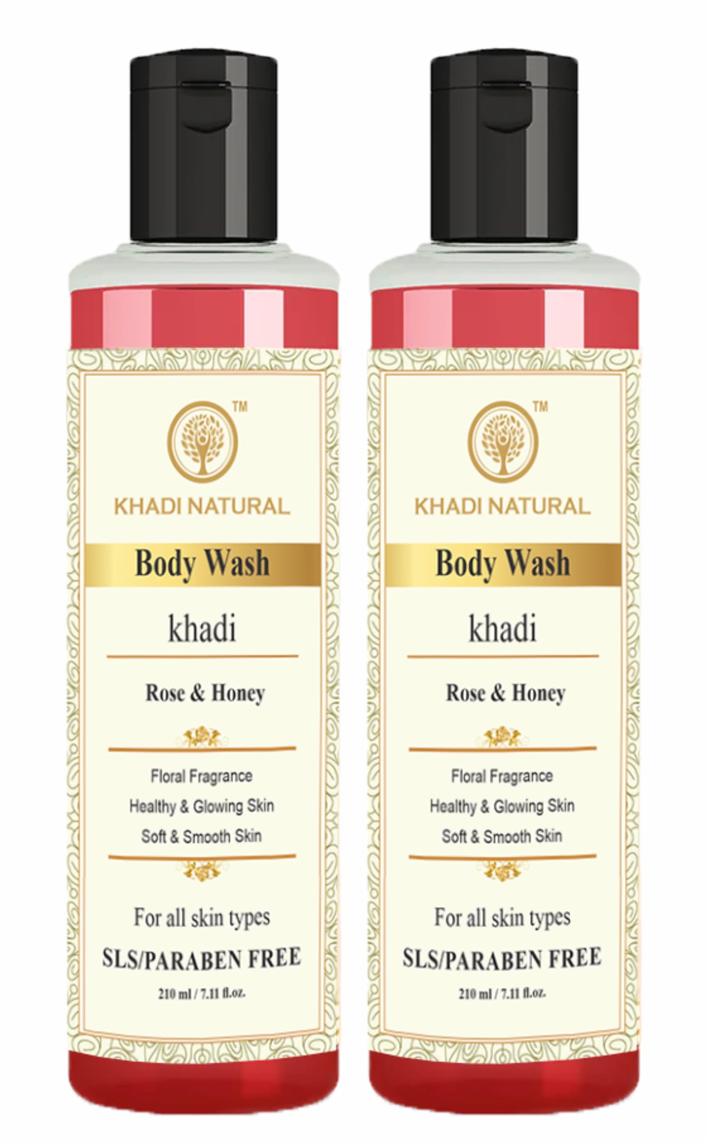 Khadi Natural Rose & Honey Body Wash - SLS & Paraben Free, 210ml (Pack of 2) | Moisturizing & Gentle Cleansing for Dry & Sensitive Skin | Perfect for Daily Shower & Spa Relaxation at Home