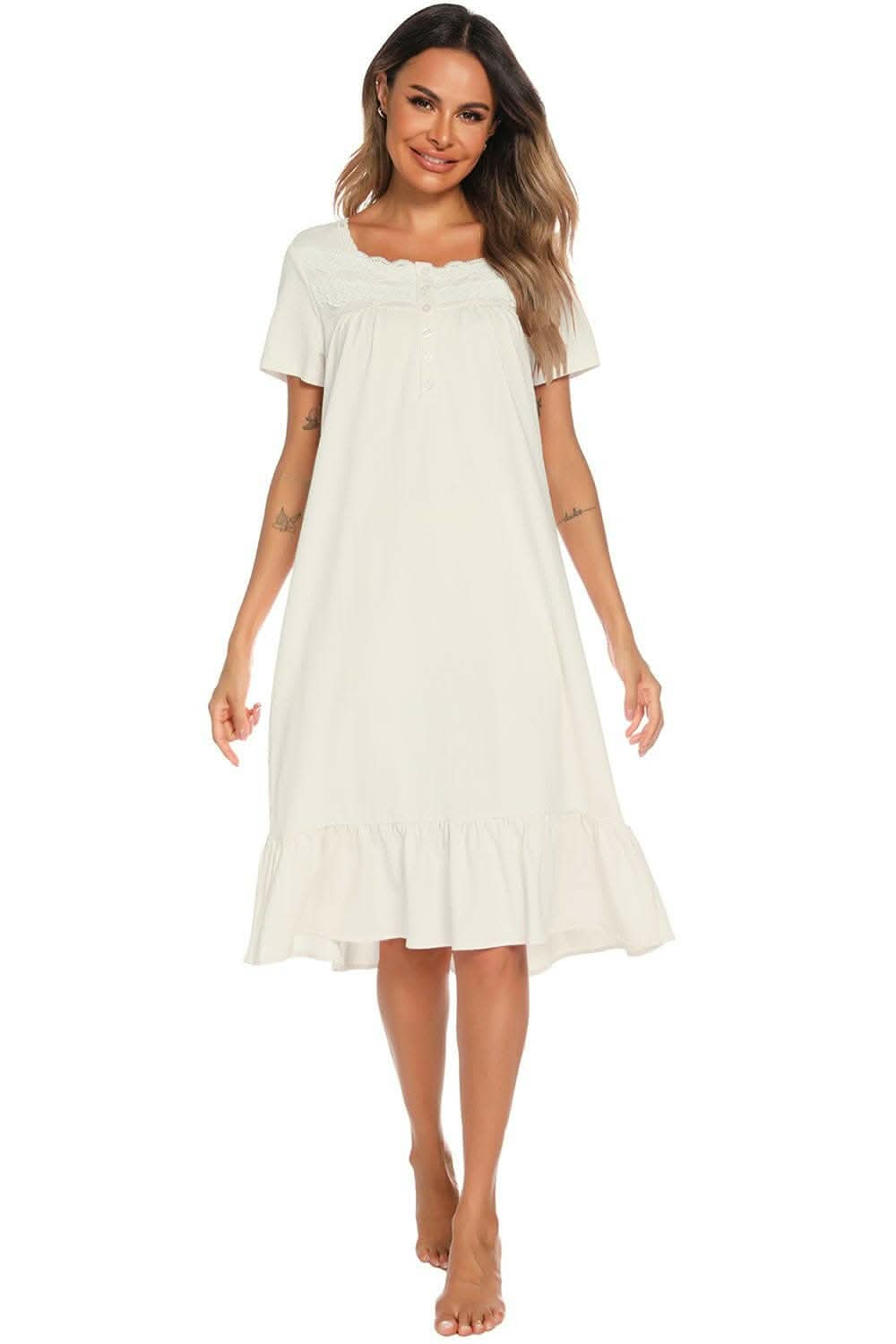 Elegant Square Neck Lace Trim Dress for Women - Perfect for Weddings, Parties & Special Occasions