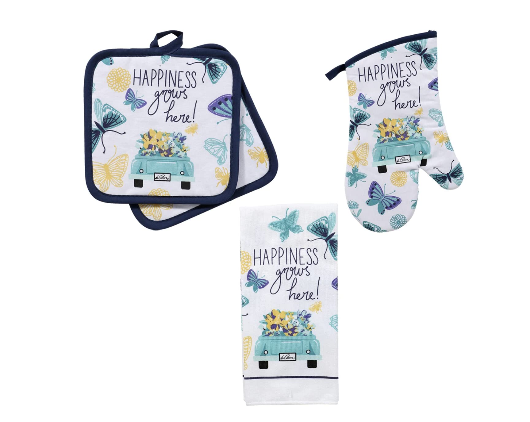 Greenbrier Spring Fling Kitchen Linens Set - 5 Piece Bloom Where You're Planted Collection with Dish Towels, Oven Mitt & Pot Holders - Perfect for Spring Decor, Farmhouse Kitchen & Gift Giving