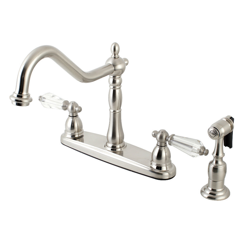 Kingston Brass KB1755WLLBS Wilshire Centerset Kitchen Faucet - Modern Single Handle Pull-Down Sprayer in White for Easy Cooking & Dishwashing