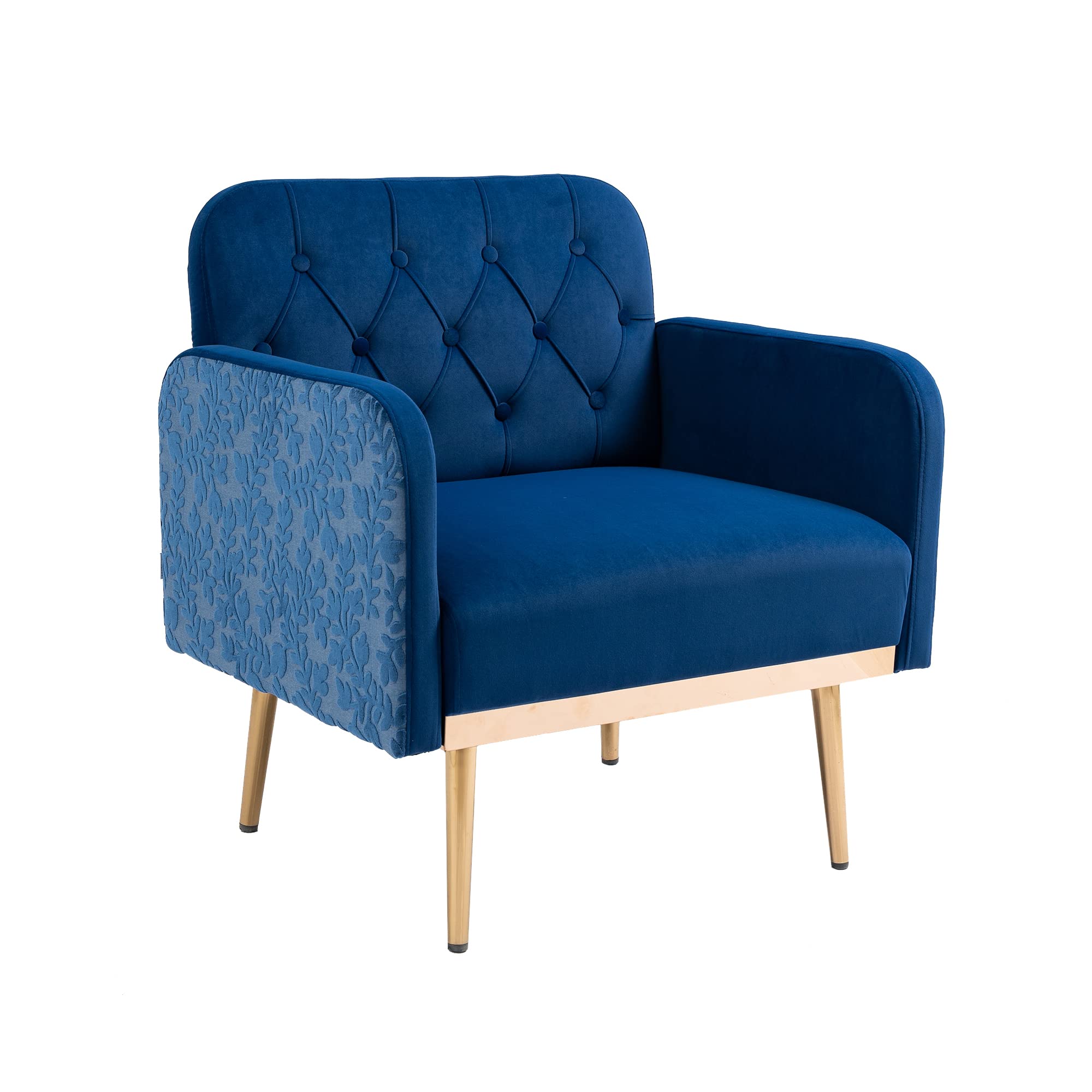 Velvet Tufted Accent Chair - Comfortable Living Room Lounge Armchair with Rose Gold Metal Trim, Upholstered Sofa Chair for Bedroom & Office Decor | Perfect for Relaxing, Reading & Small Space Seating