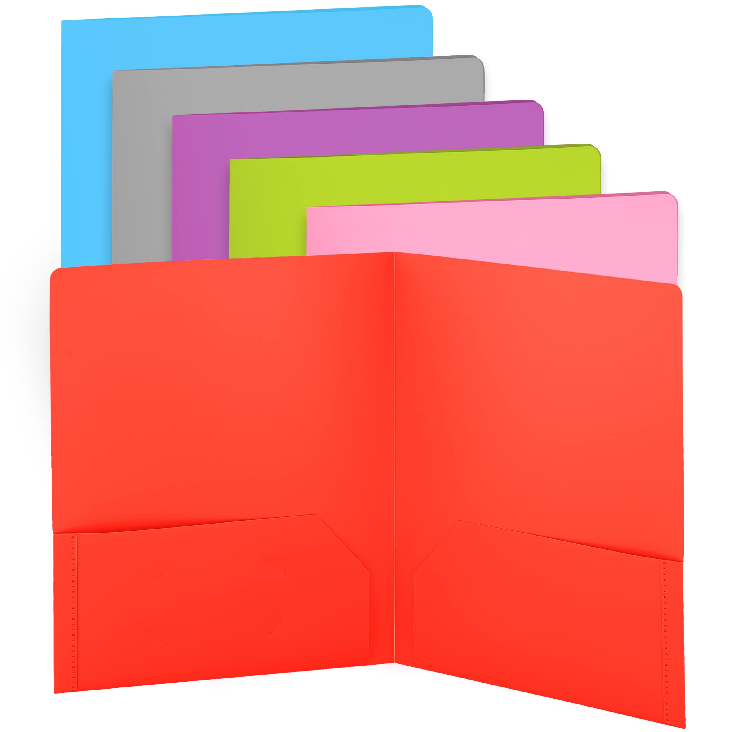 Enday 2-Pocket Plastic File Folders - Heavy Duty Letter Size School Folders in Red, Purple, Green, Blue, Pink & Grey (8-Pack) - Perfect for Office Organization, Classroom Supplies & Document Storage