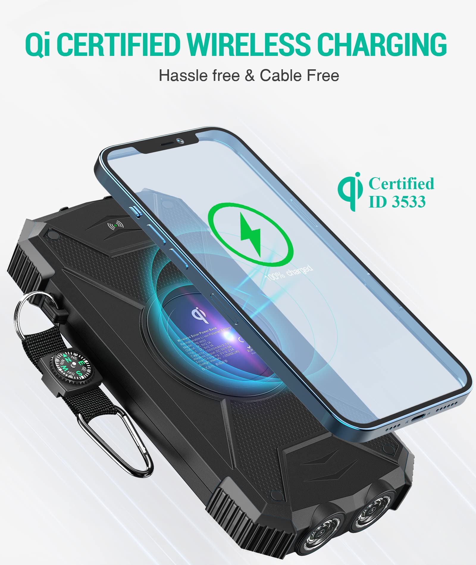 **10,000mAh Solar Power Bank & 20,000mAh Solar Panel Charger - Portable Phone Charger for iPhone, Android, Camping, Hiking, Emergency Backup Power**