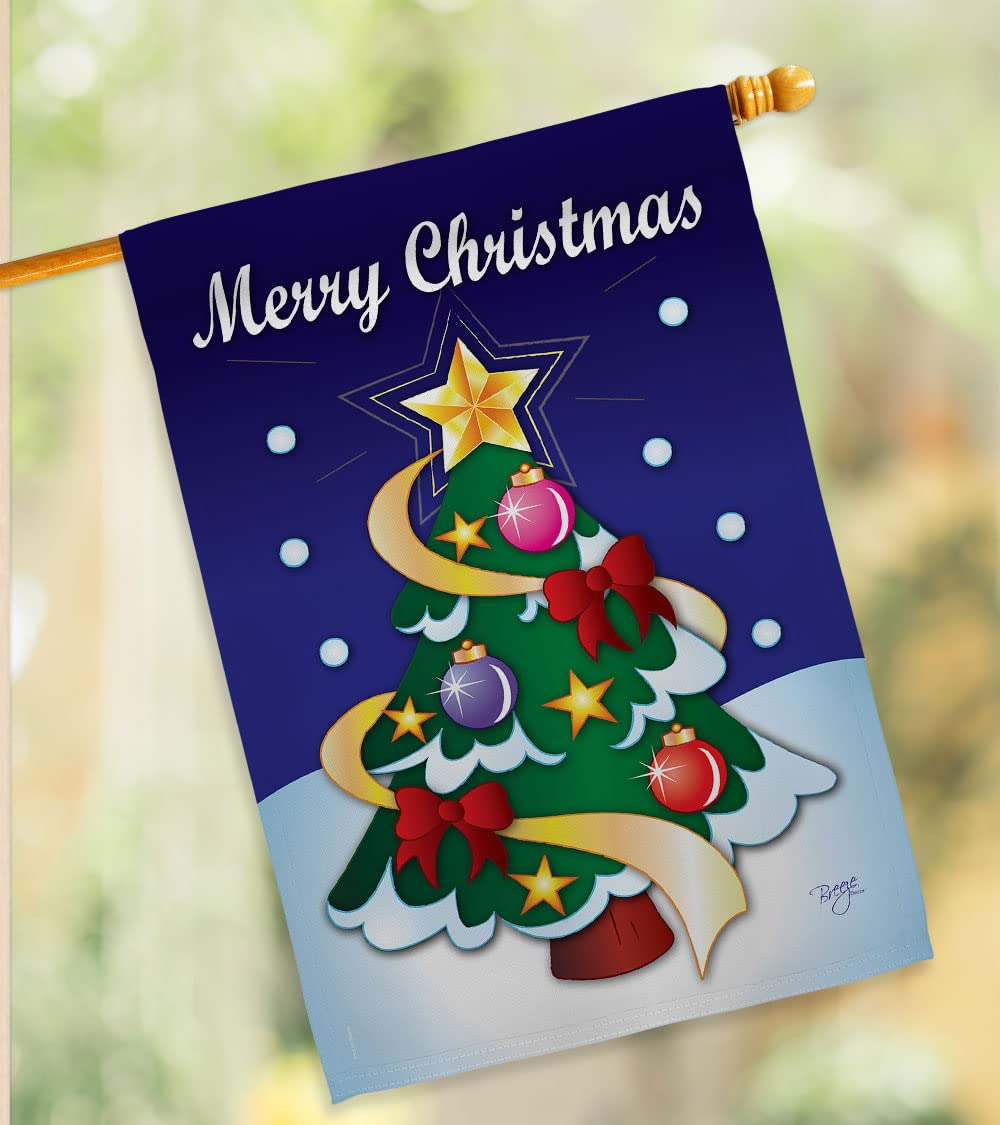 Merry Winter Christmas House Flag Set 28x40 with Pole - Holiday Yard Decor