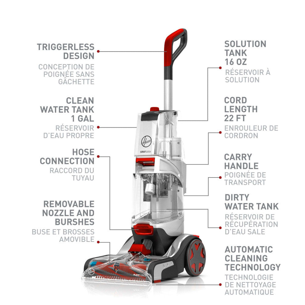 HOOVER FH52005CDI SmartWash Expert Automatic Upright Carpet Deep Cleaner - Factory Serviced with Home Essentials Warranty | Perfect for Deep Cleaning Carpets, Rugs & Upholstery at Home