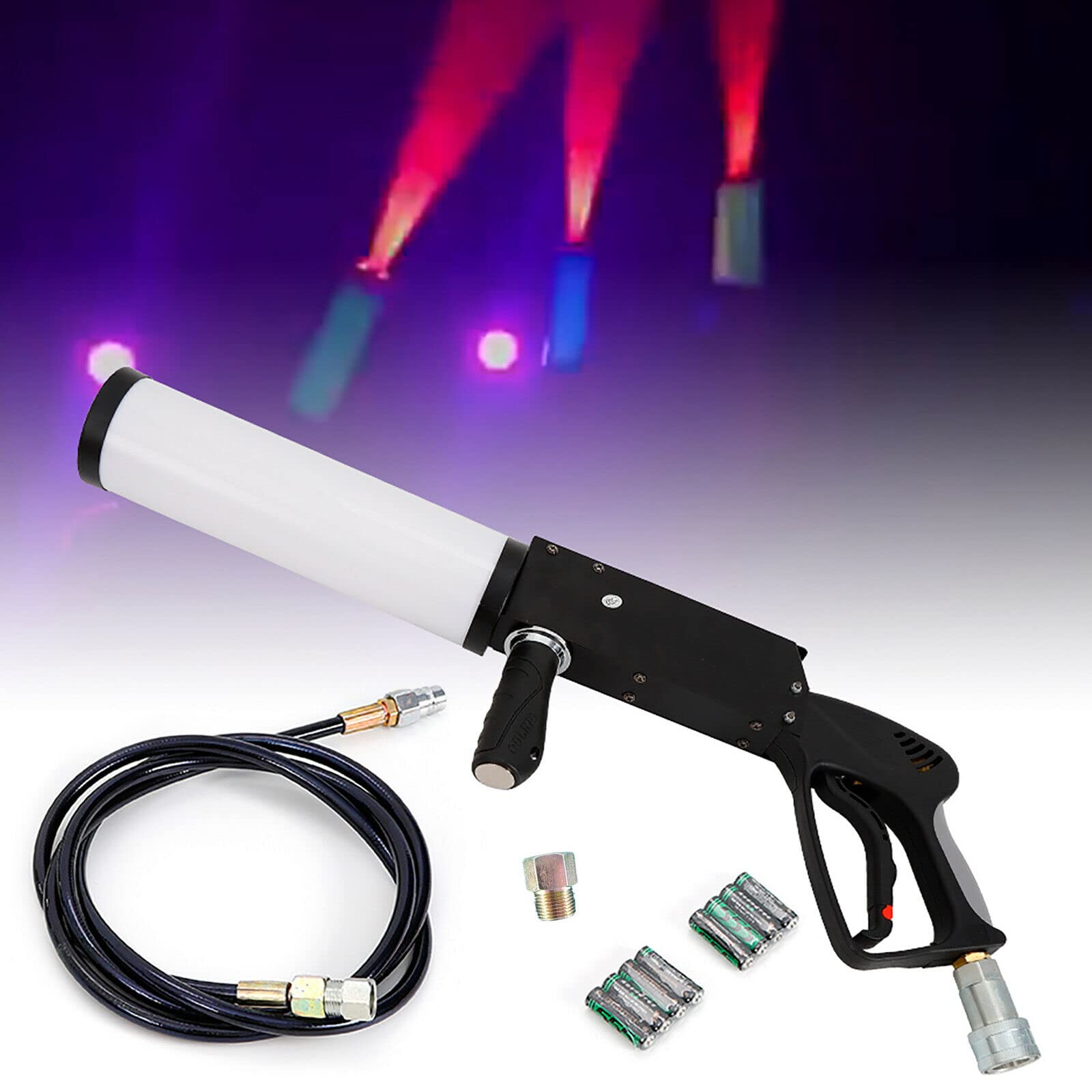 Professional LED CO2 Cryo Cannon Gun with Gas Hose - Colorful Fog & Smoke Effects for Nightclubs, DJ Parties, Stage Shows & Events | Handheld Spray Machine for USA