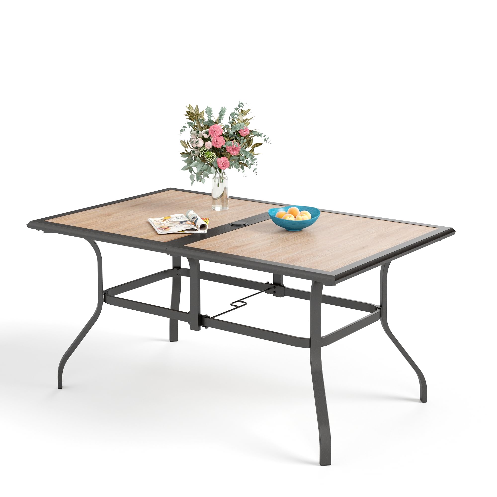Sophia & William 6-Person Outdoor Dining Table - Rectangular Patio Table with Weather-Resistant Faux Wood Tabletop & Sturdy Steel Frame - Adjustable Umbrella Hole (1.6