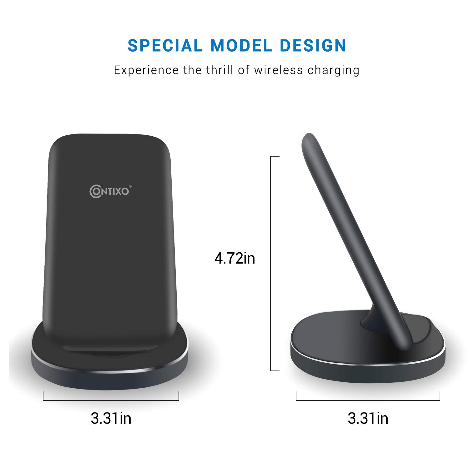 Contixo W3 Qi-Certified Wireless Charging Stand - 10W Fast Charger for iPhone 11/11 Pro/11 Pro Max/XS/XR/X/8/8 Plus & Samsung Galaxy S10/S9/S8/Note 10/Note 9 - Perfect for Home, Office & Nightstand Charging