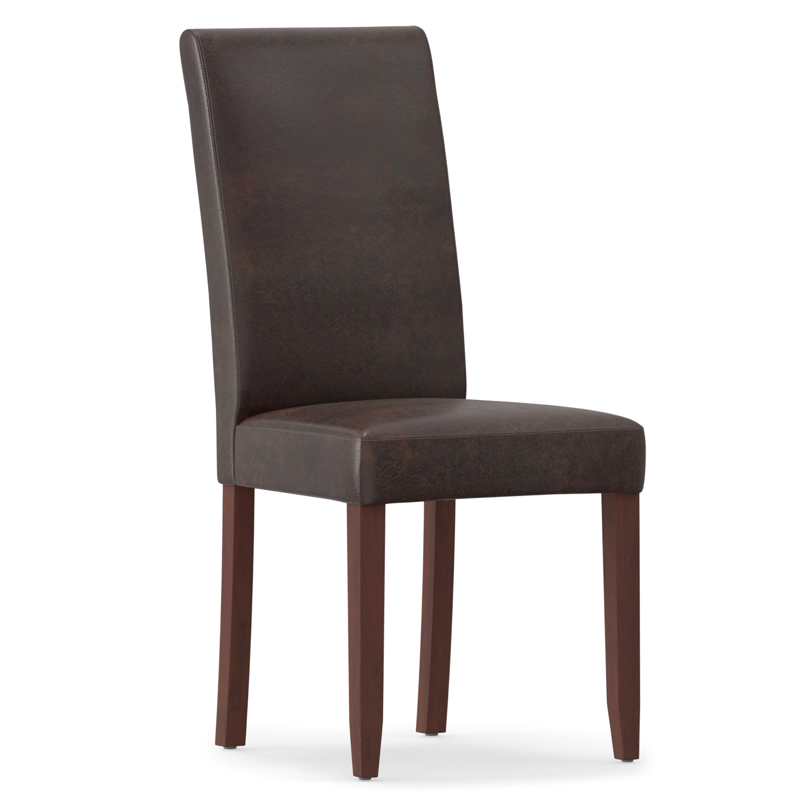 SIMPLIHOME Acadian Transitional Parson Dining Chairs (Set of 2) - Distressed Brown Vegan Faux Leather Upholstered Seats - Elegant Dining Room Furniture for Home, Restaurant, and Office Use