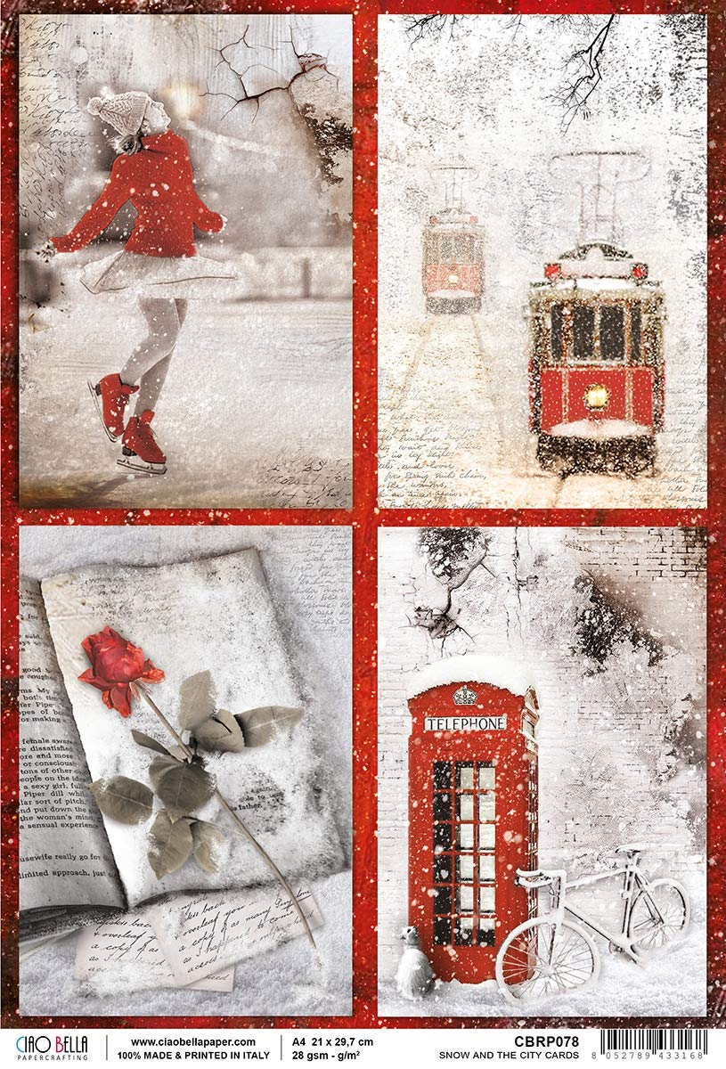 CIAO BELLA PAPER Rice P Snow Greeting Cards - One Size - Snow & The City Collection - Perfect for Christmas, Winter Holidays & Birthday Wishes