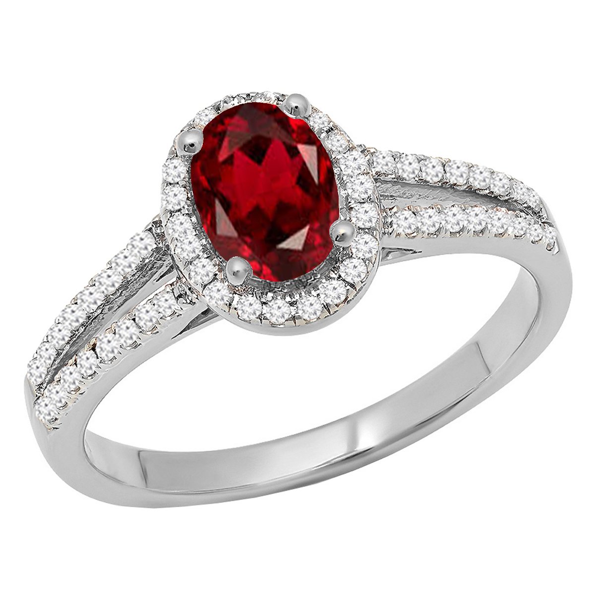 10K White Gold Oval Gemstone & Round Diamond Bridal Halo Engagement Ring – Dazzlingrock Collection (7x5mm) | Perfect for Proposals, Weddings & Anniversary Gifts
