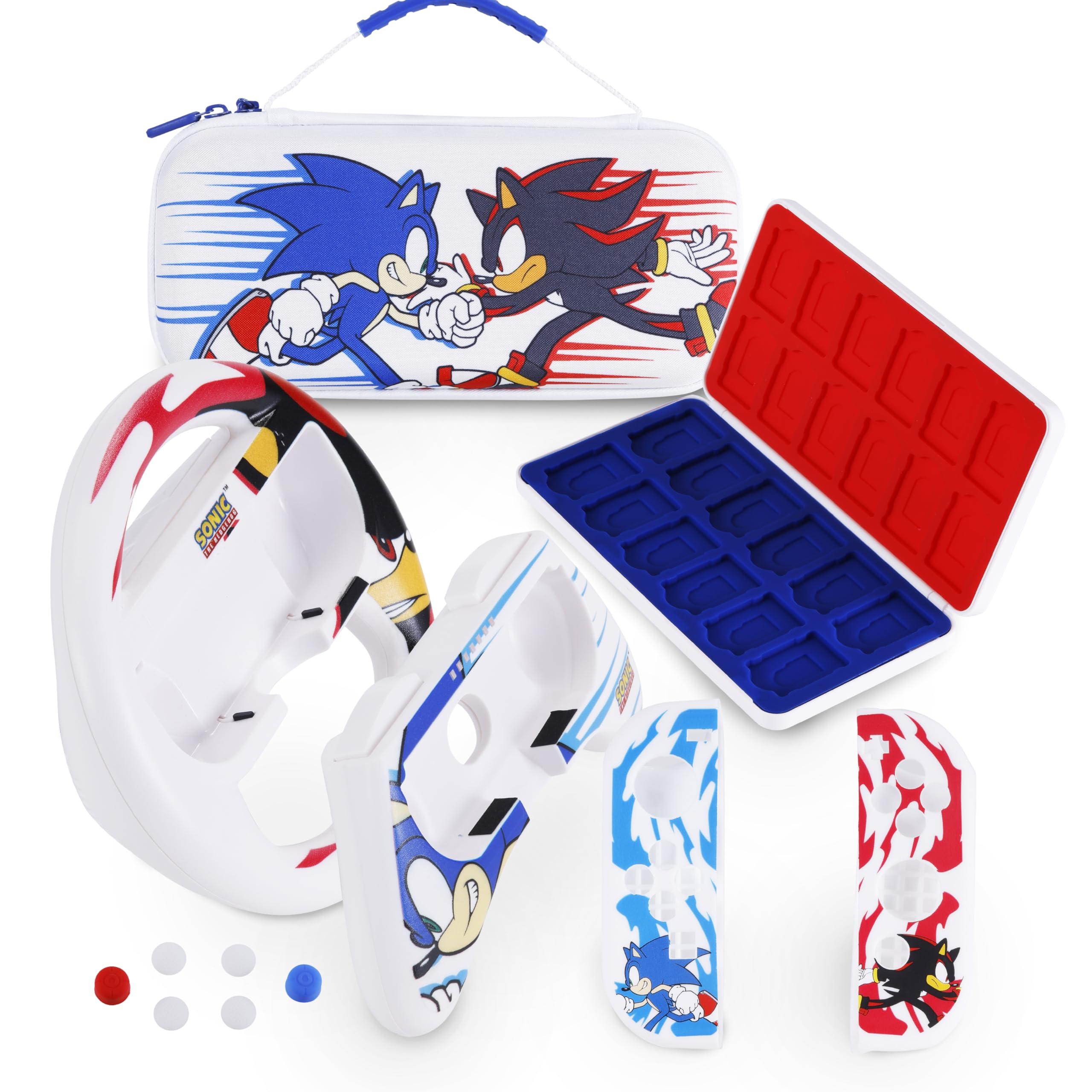 Sonic vs Shadow Nintendo Switch Protective Carrying Case with Controller Grips, Thumb Grips, Steering Wheel & Double-Sided Game Cartridge Holder - Travel Storage Solution for Nintendo Switch Console, Games & Accessories - Perfect for Gaming On-The-Go & Travel Protection