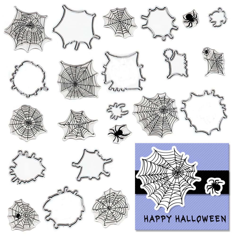 Halloween Clear Stamps and Spider Web Cutting Dies Set for Card Making - DIY Scrapbooking, Holiday Greeting Cards, Album Decor, Paper Crafts (Perfect for Halloween Party Invitations and Spooky Home Decor)