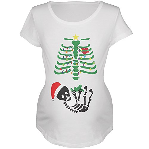 Old Glory Christmas Tree Skeleton Dinosaur Soft Maternity T-Shirt - Comfortable Pregnancy Tee for Holiday Parties & Family Gatherings