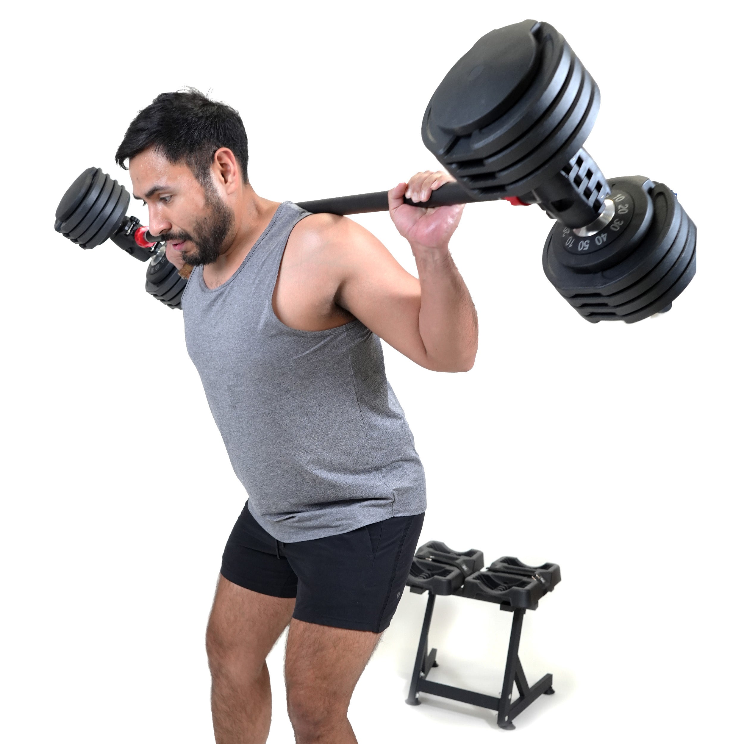 PRCTZ Adjustable Dumbbell Set with Barbell - 2x10-50 lbs Weight Plates & Stand for Home Gym Strength Training | Perfect for Full Body Workouts, Muscle Building & CrossFit Training