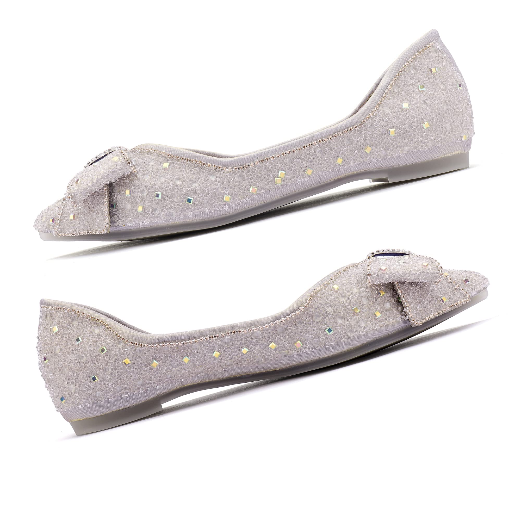 Sparkly Rhinestone Pointed-Toe Flats for Women - Elegant Glitter Flower Wedding Shoes - Comfortable Dress Flats for Bridesmaids, Prom & Evening Events